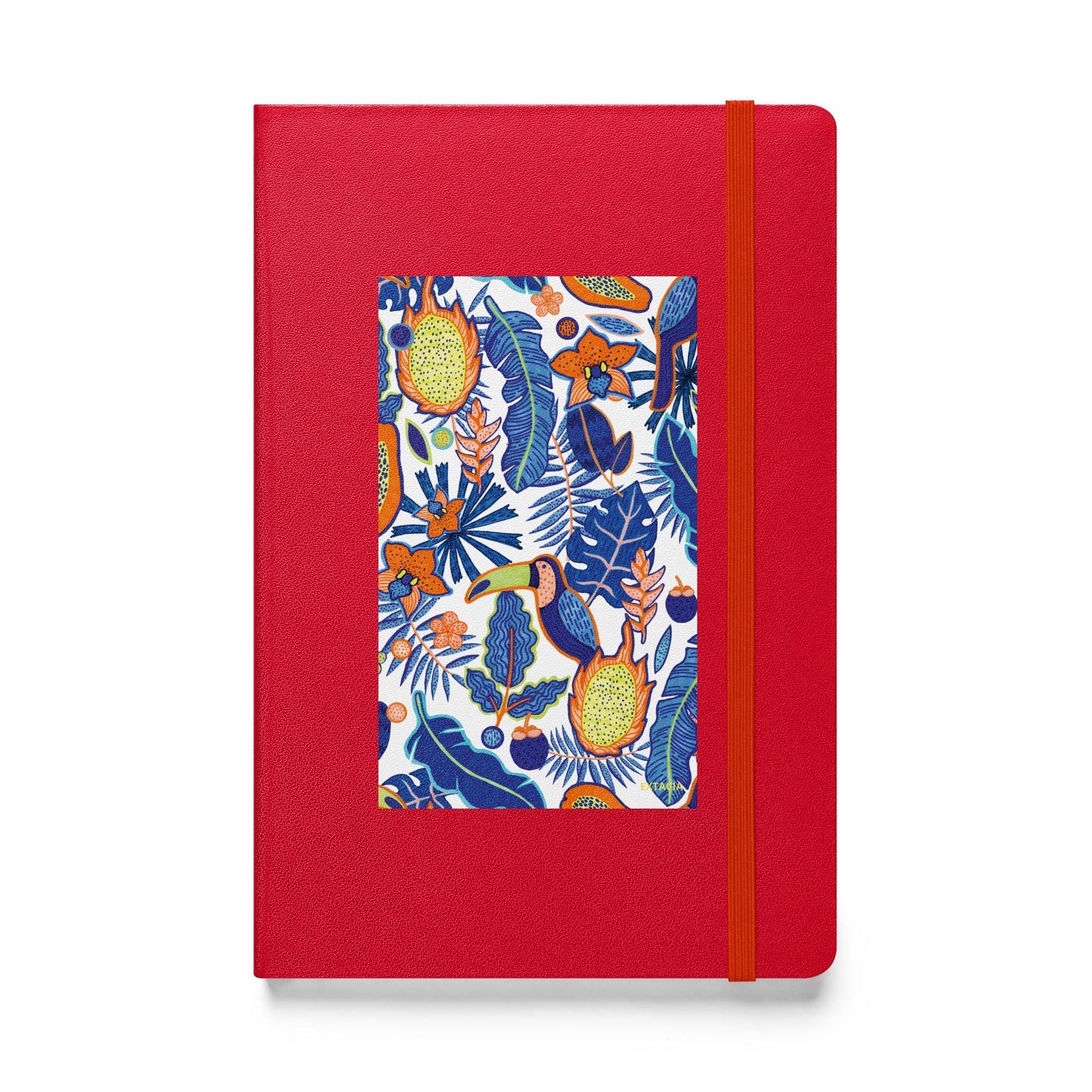 Carnet à couverture rigide vue de face, design minimal - rouge - A5 – Faune tropicale bleu - plante