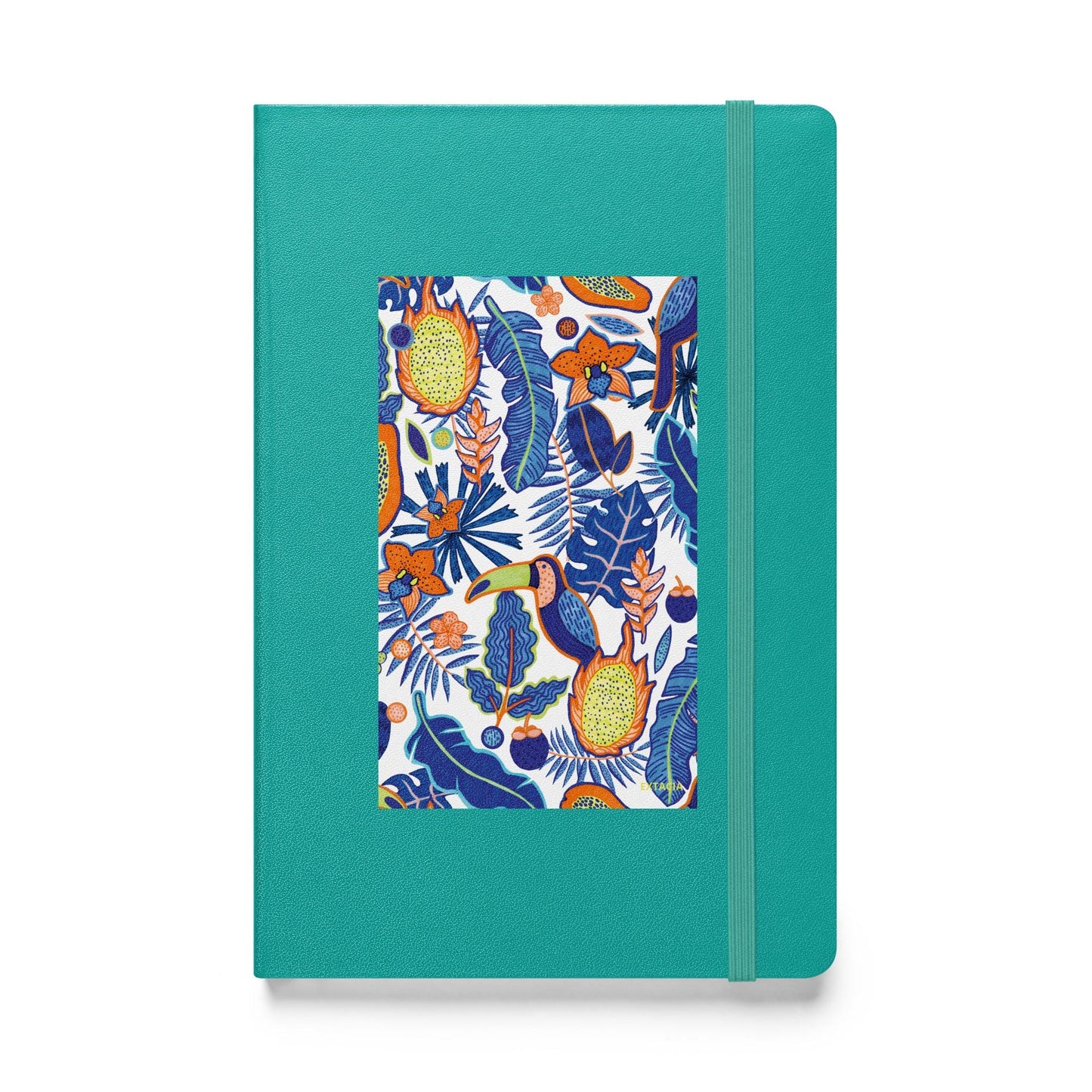 Carnet à couverture rigide vue de face, design minimal - turquoise - A5 – Faune tropicale bleu - plante
