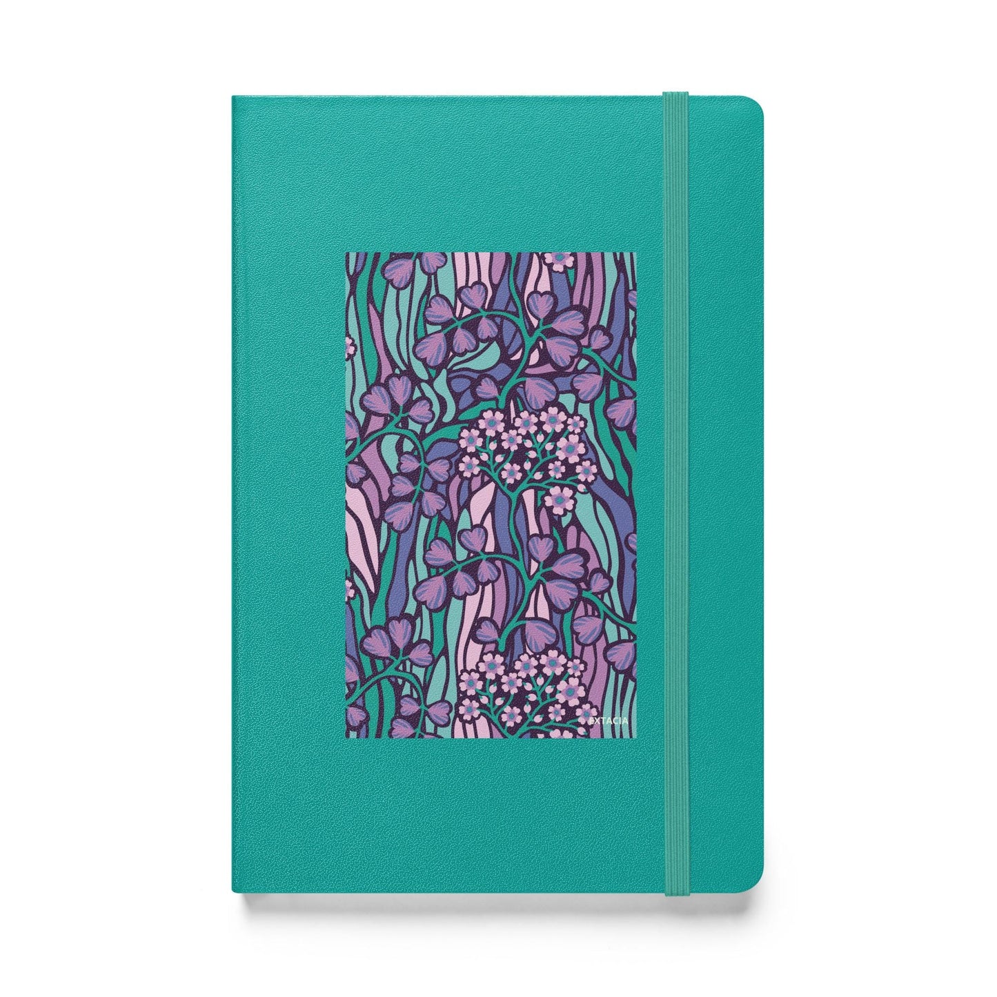 Carnet à couverture rigide vue de face, design minimal - turquoise - A5 – jardin coloré