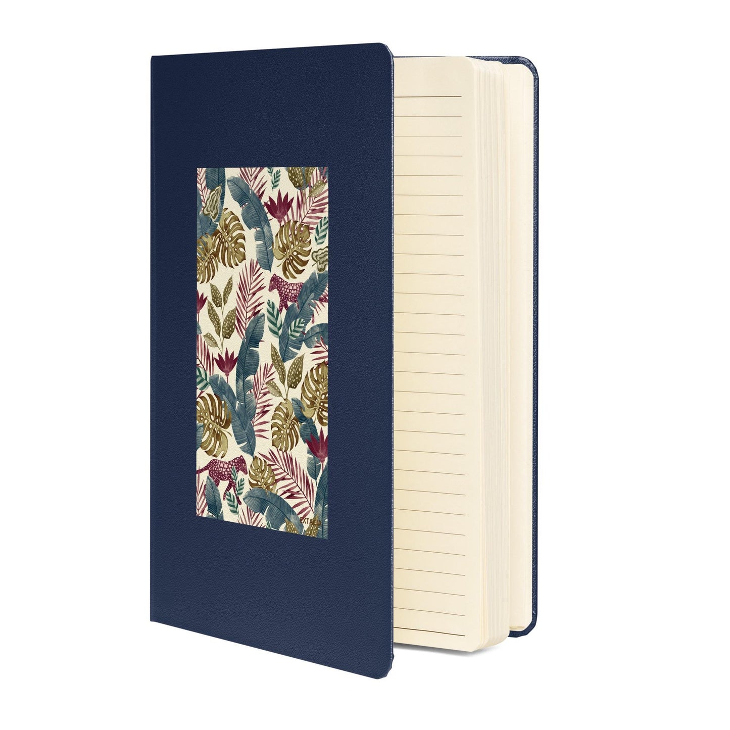 Carnet  – vue de 3/4, tranche et reliure durable - bleu marine - Forêt Printanière