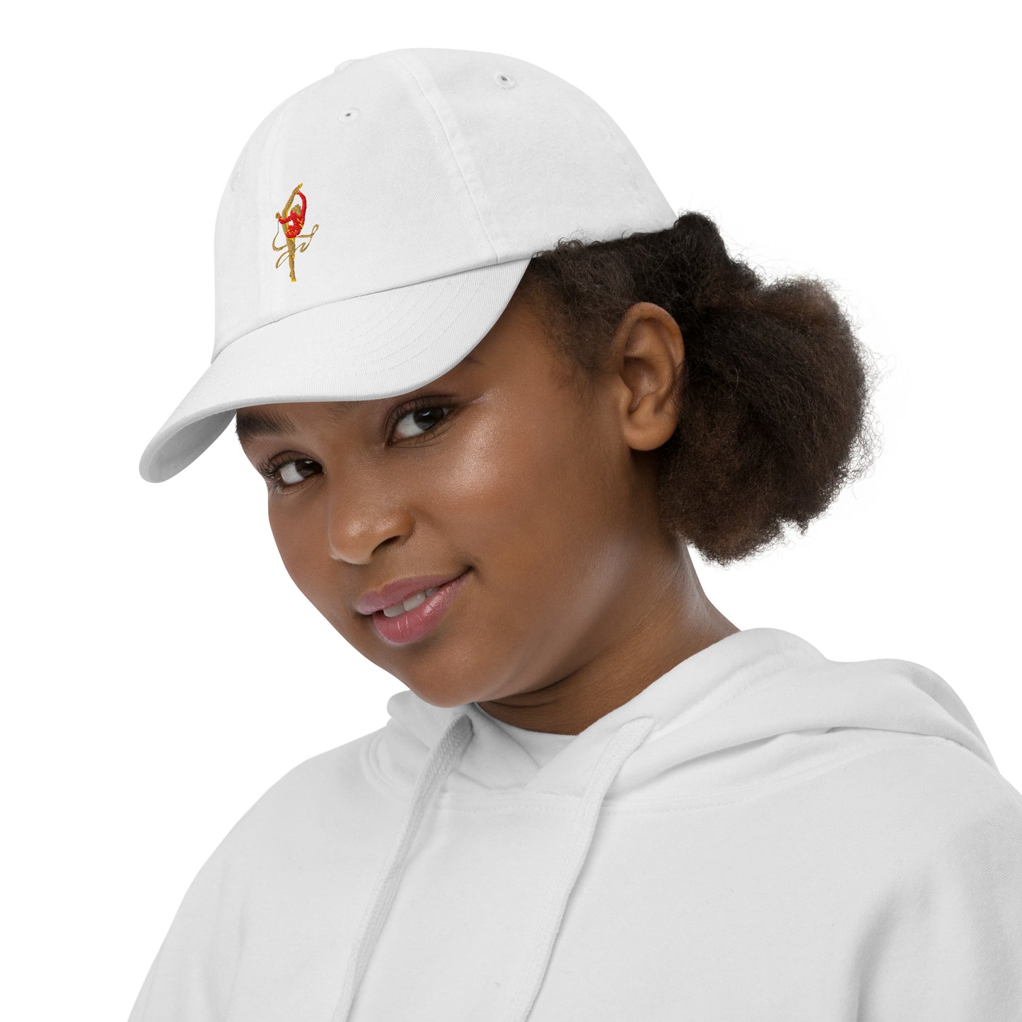 Casquette bébé & fille – vue de profil, maintien confortable -blanc motif brodé gymnaste, danseuse