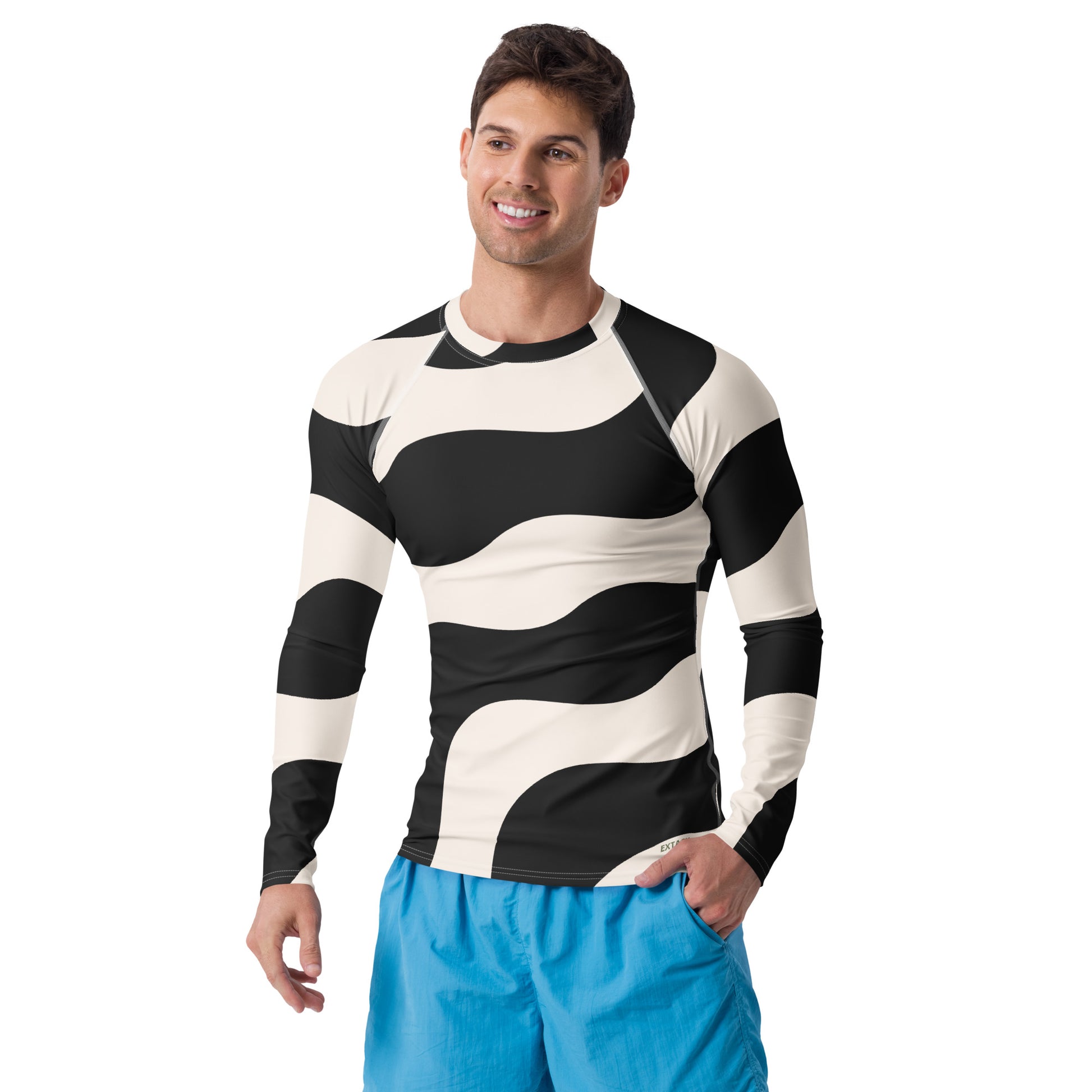 Col rond et poignets – tenue durable - Rash guard homme - beige et noir - ML 