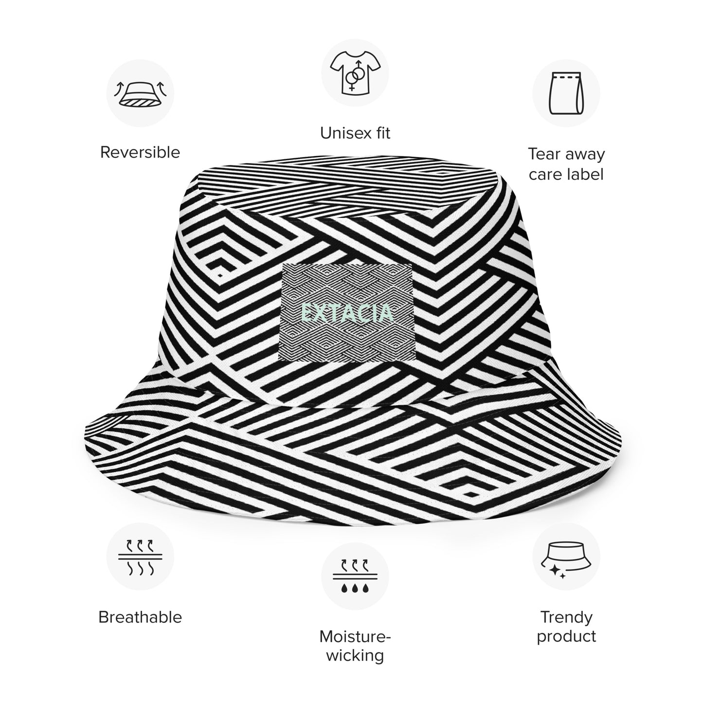 Détail des deux faces réversibles et de la texture du tissu, finition soignée - blanc et noir – graphique minimaliste