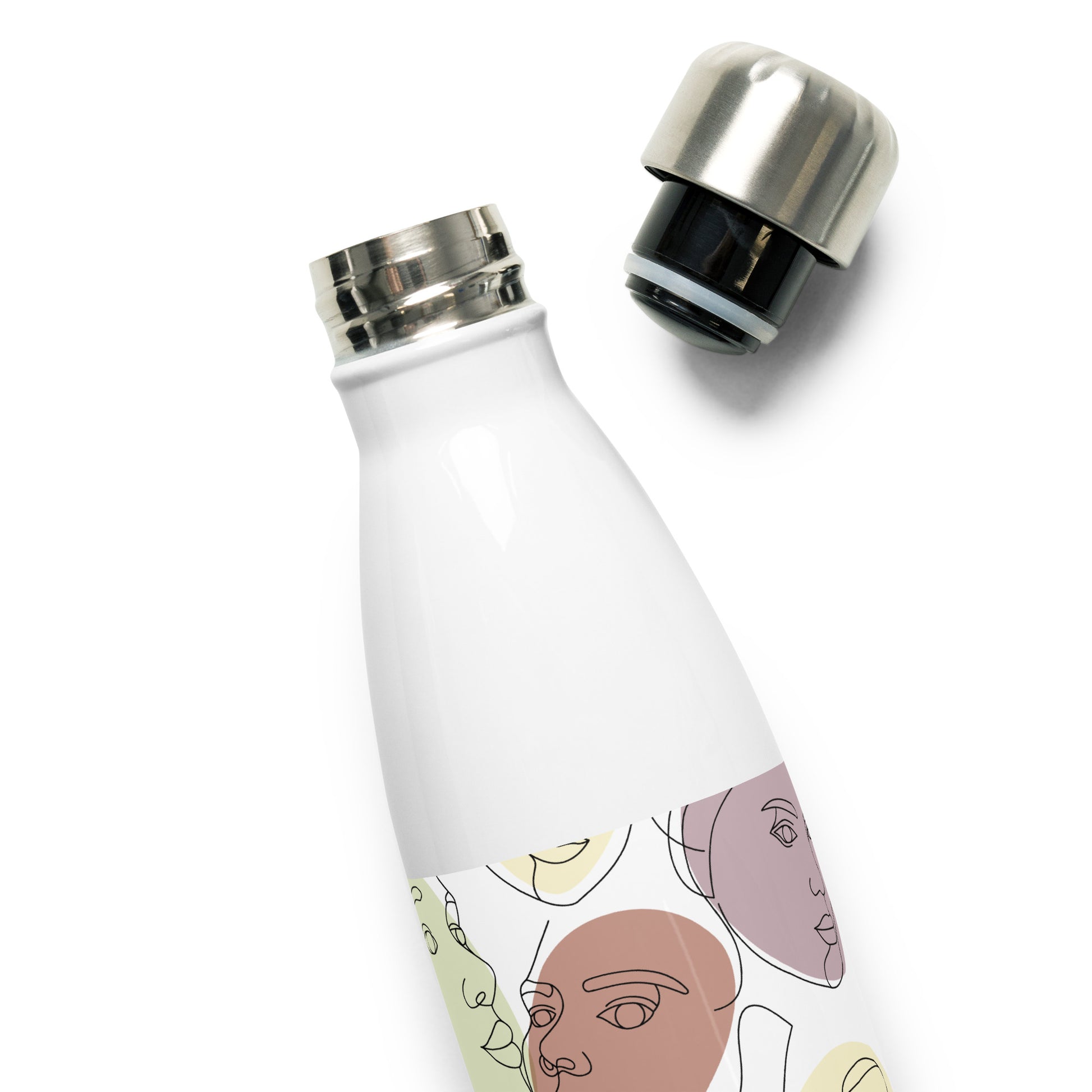 Détail du goulot et du filetage, fermeture étanche - calligraphie visages féminins