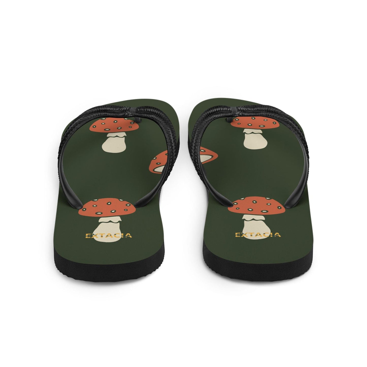 Gros plan matières et finitions, tongs vert imprimé, style minimalist, collection vert champignon