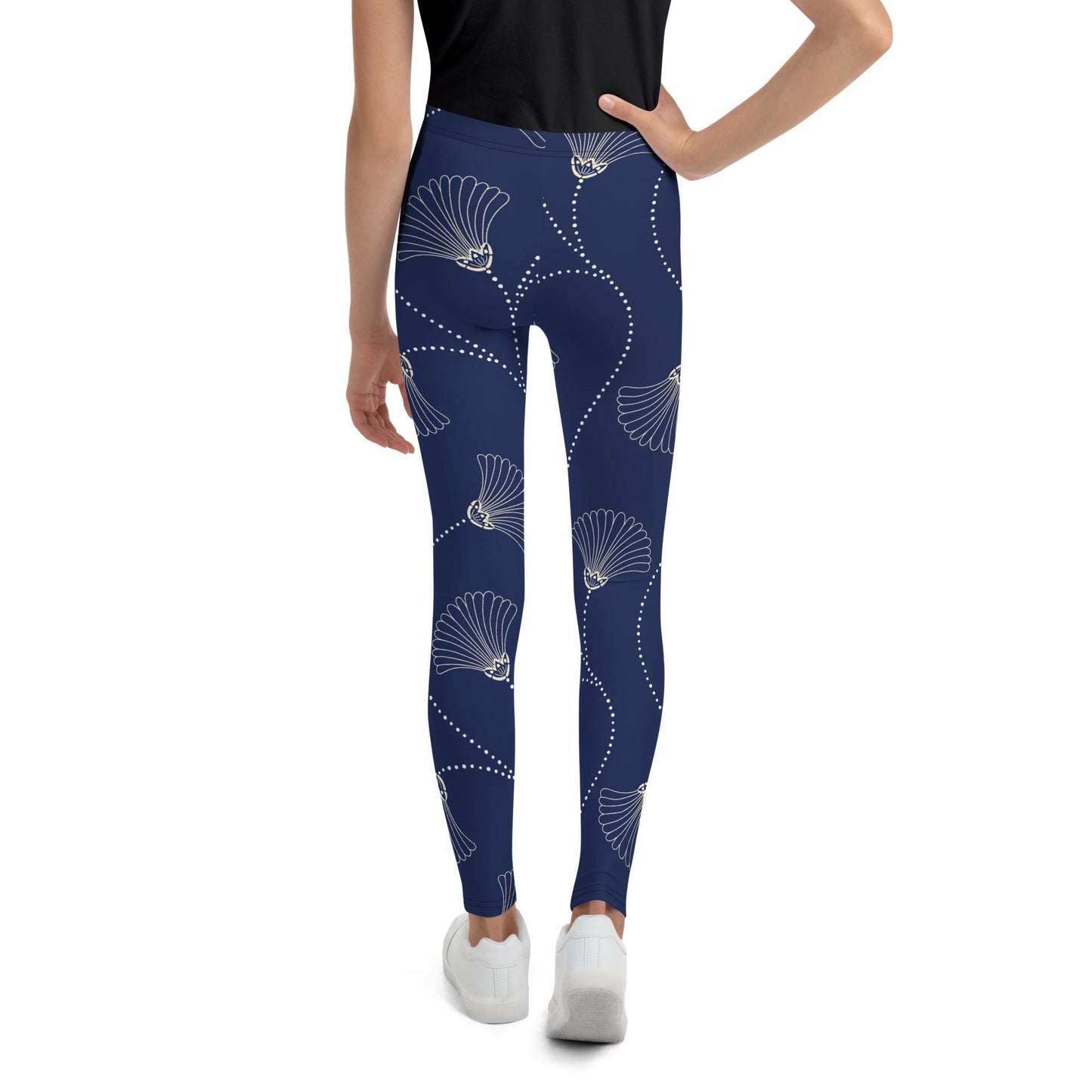 Legging fille ado - bleu fleuri, minimaliste – vue de dos, finitions propres