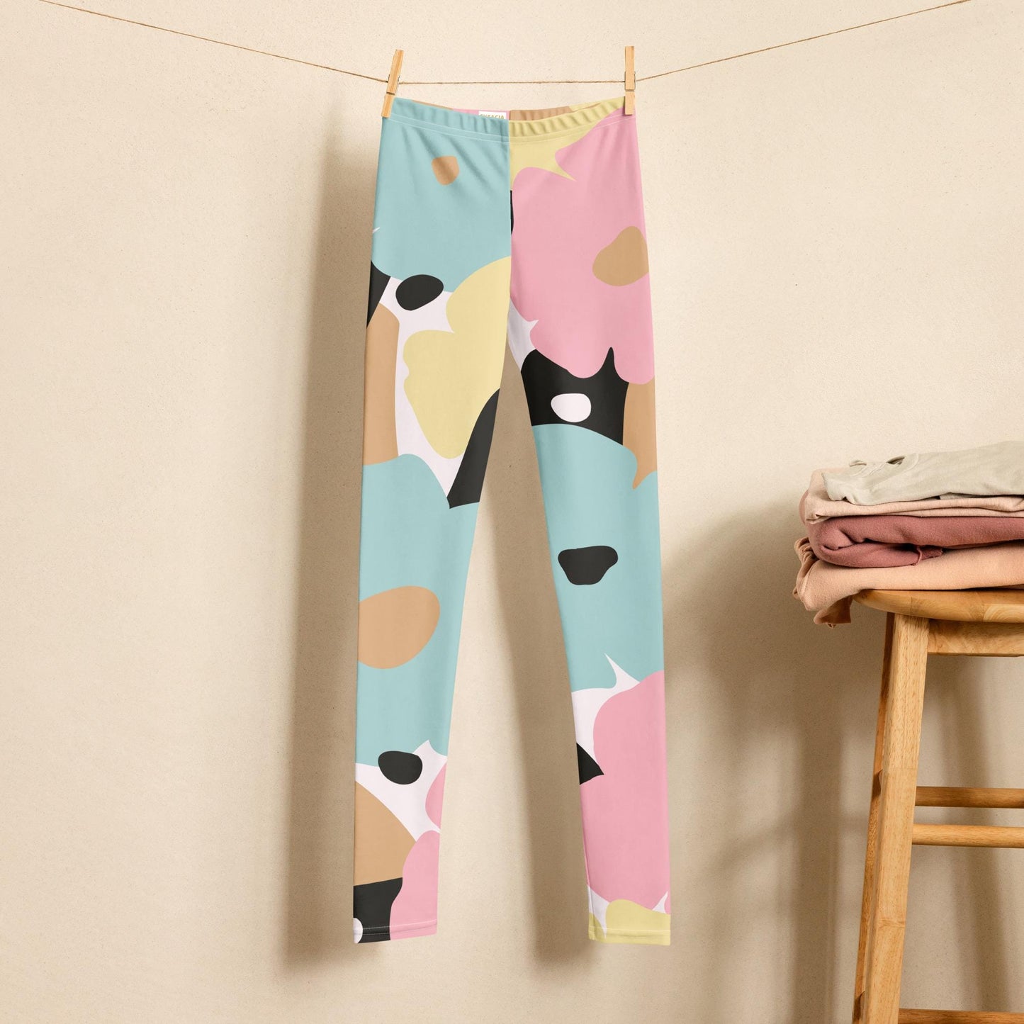 Legging fille ado - fleuri, pastel minimaliste  – Détail matière extensible et séchage rapide