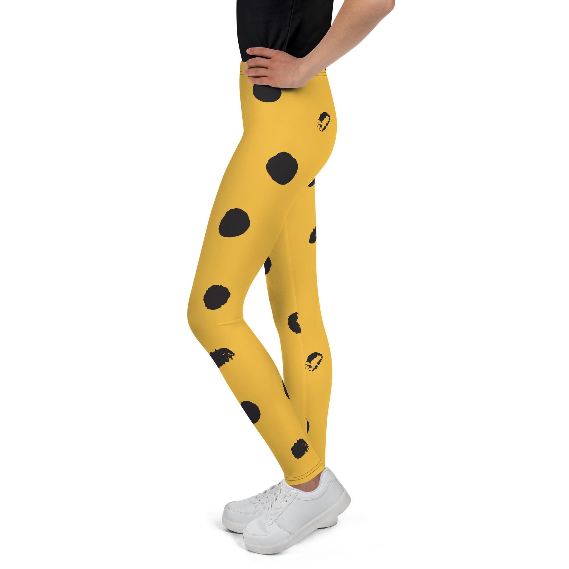 Legging fille ado - jaune et noir imprimé animal minimaliste – Posture d’entraînement – opaque en flexion