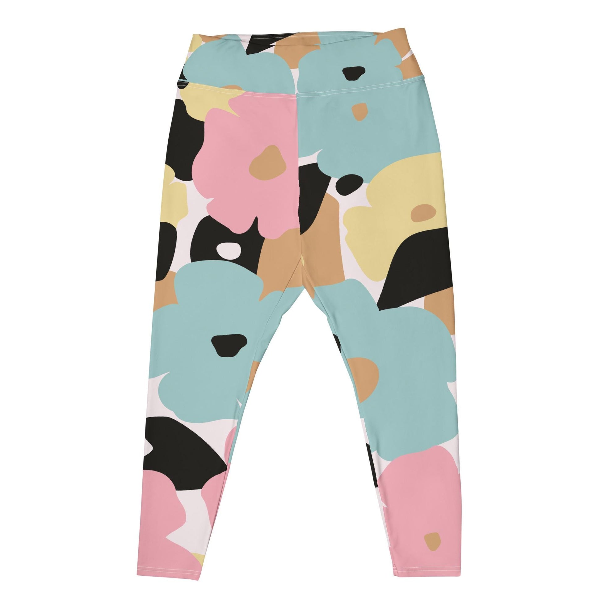 Legging grande taille femme - oversize – fleuri, pastel – Détail matière **extensible** et **séchage rapide**