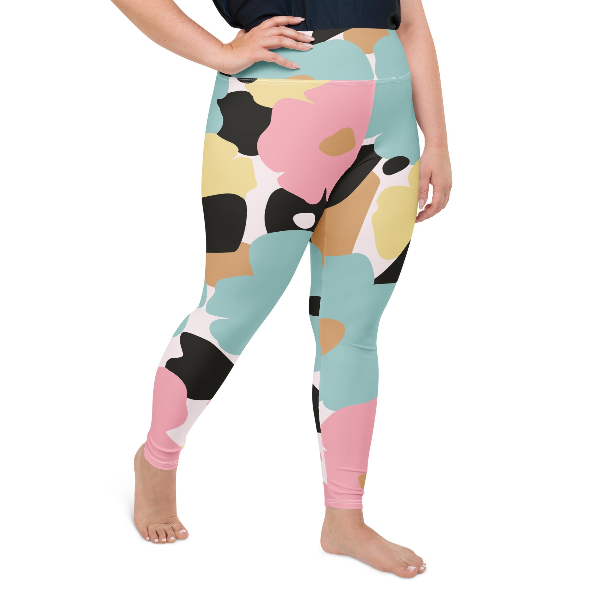 Legging grande taille femme - oversize – fleuri, pastel – vue de profil, matière **stretch** et maintien