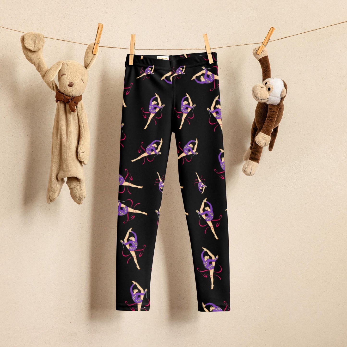 Leggings petite fille – Détail matière **stretch** et ceinture confortable - noir - motif gymnaste danseuse 