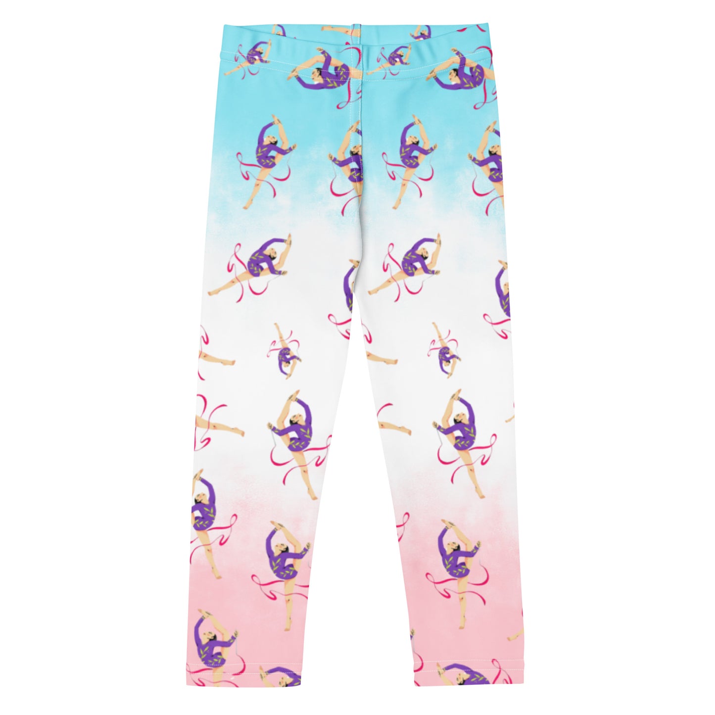 Leggings petite fille – Ourlets et coutures, leggings - bleu, blanc, rosé - motif gymnaste danseuse 