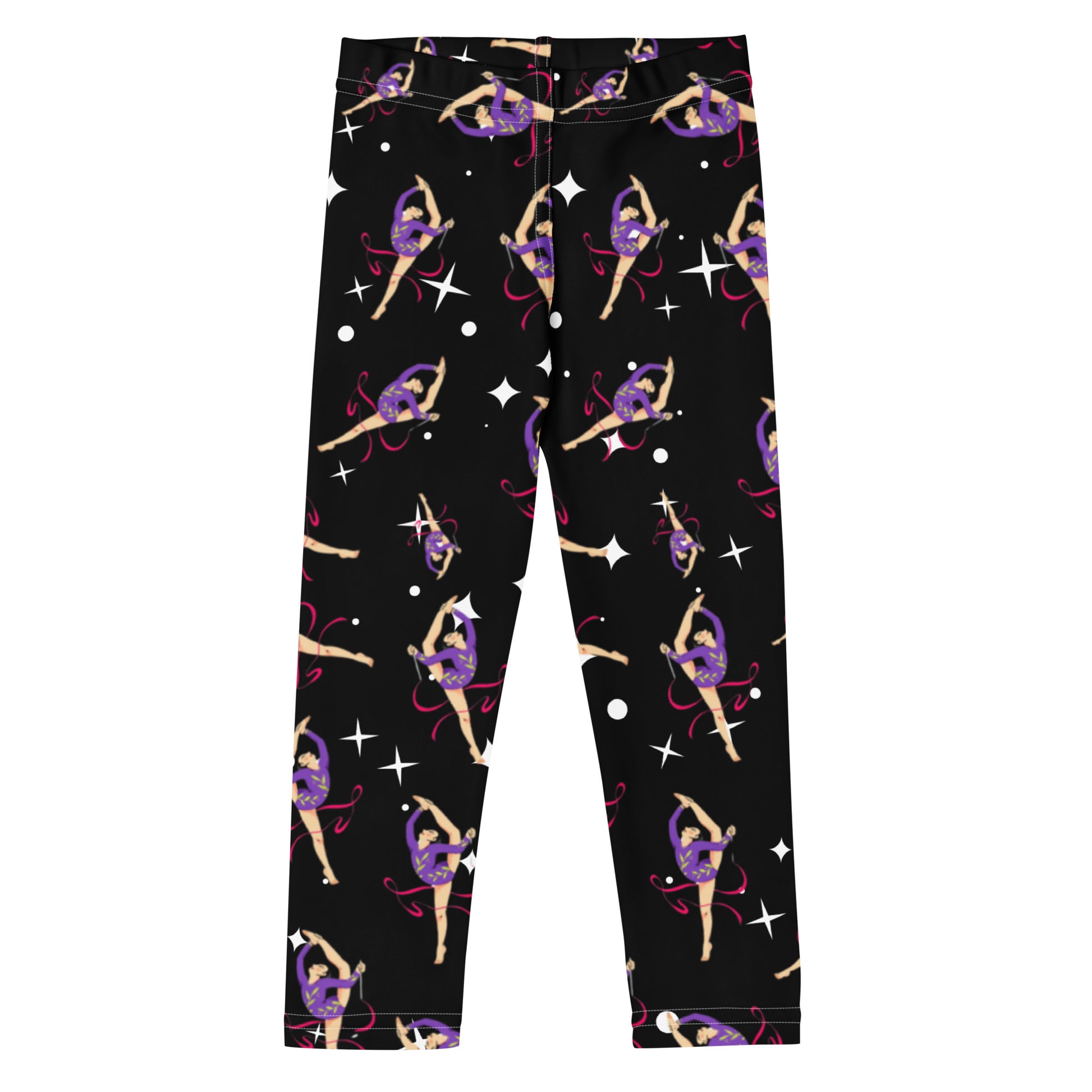 Leggings petite fille – Ourlets et coutures, leggings - noir étoilé - motif gymnaste danseuse 