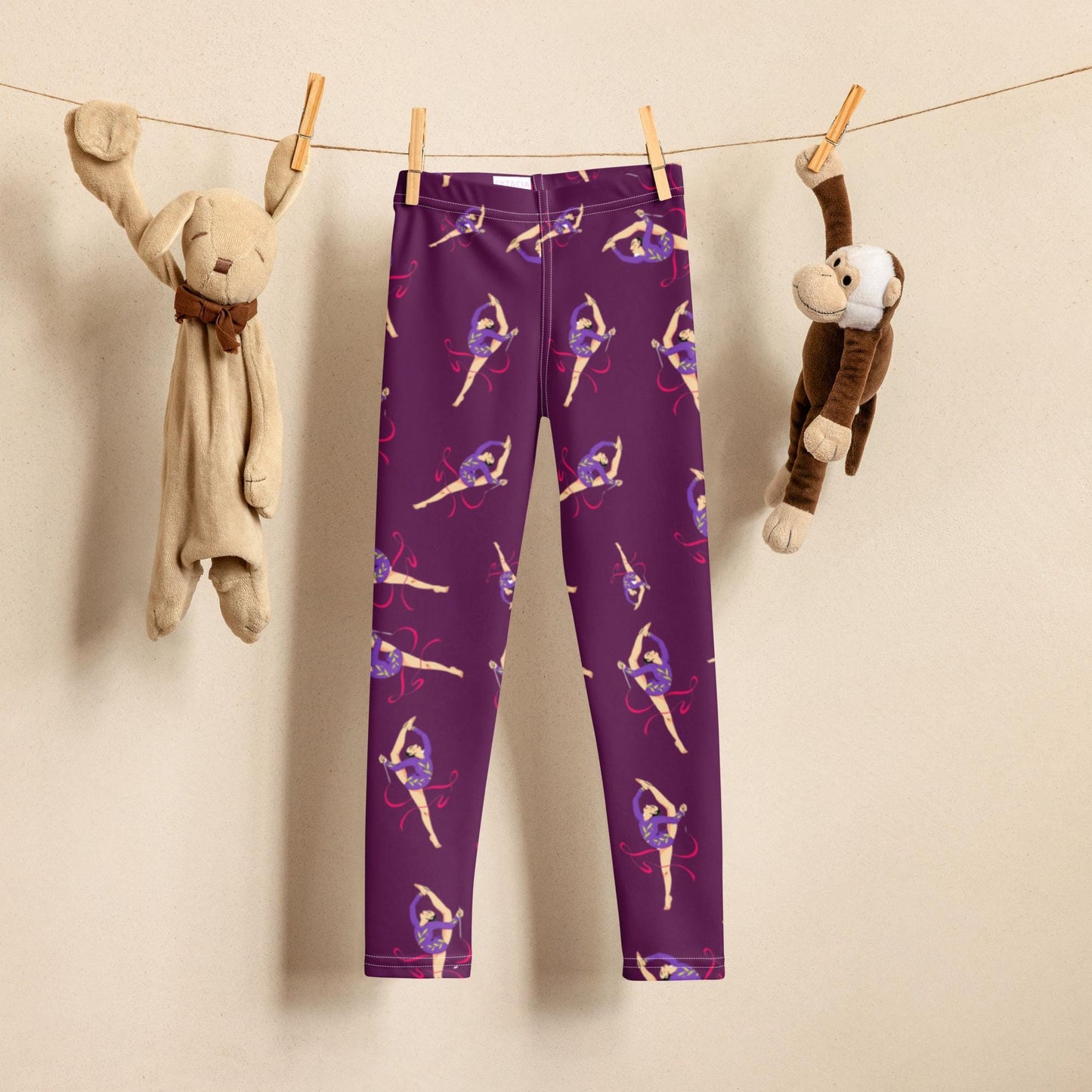 Leggings petite fille portés –  Détail matière **stretch** et ceinture confortable  - Mauve - motif gymnaste danseuse 