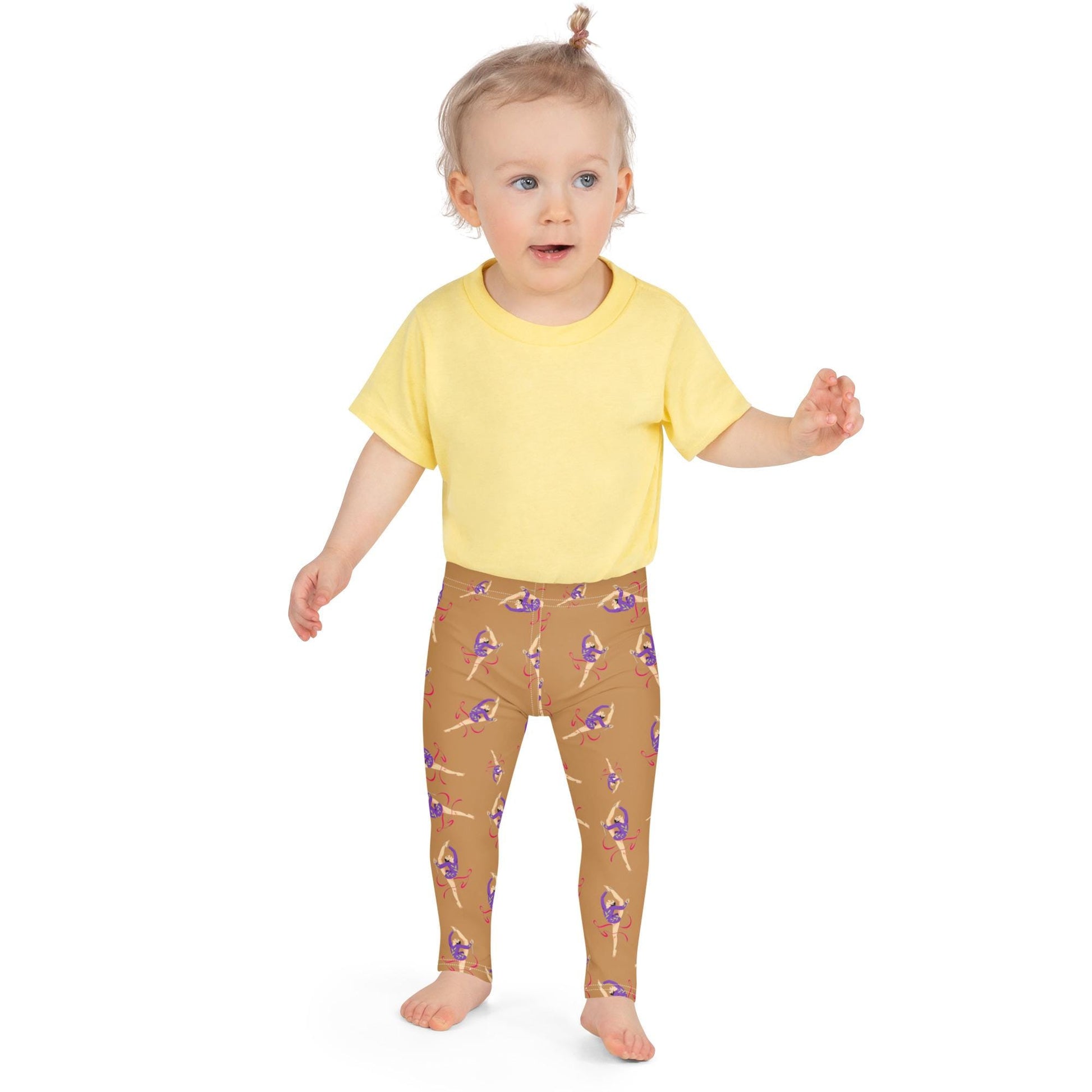 Leggings petite fille portés – crèche/école/danse, usage quotidien - Camel - motif gymnaste danseuse 