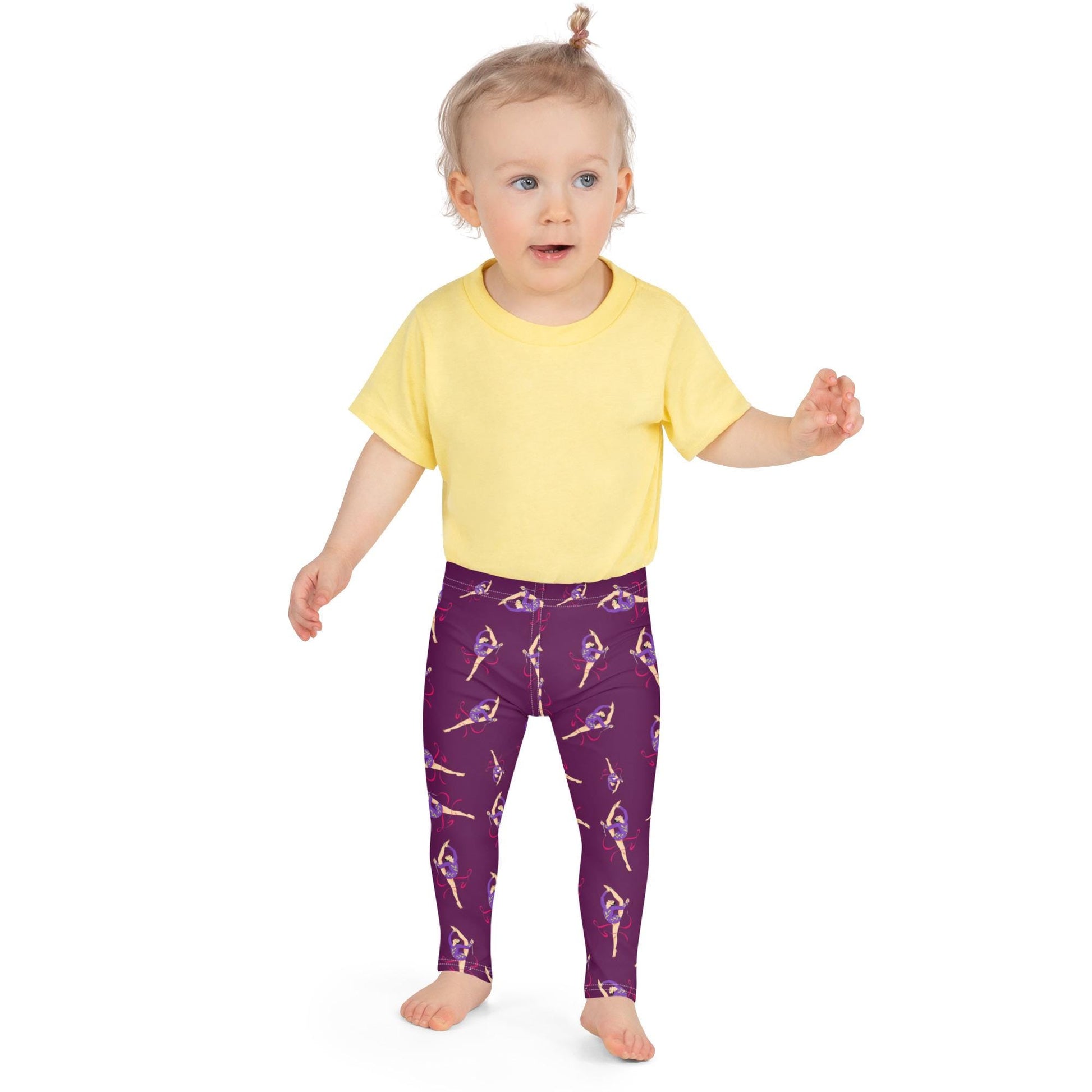 Leggings petite fille portés – crèche/école/danse, usage quotidien - Mauve - motif gymnaste danseuse 