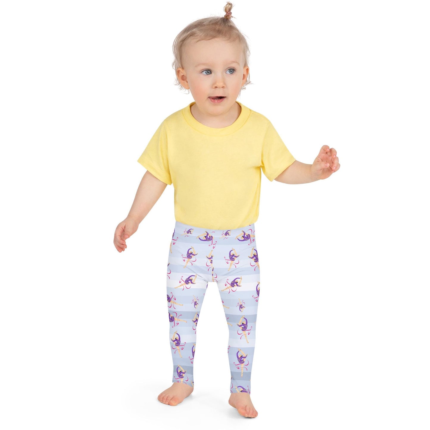 Leggings petite fille portés – crèche/école/danse, usage quotidien - dégradé bleu clair - motif gymnaste danseuse 