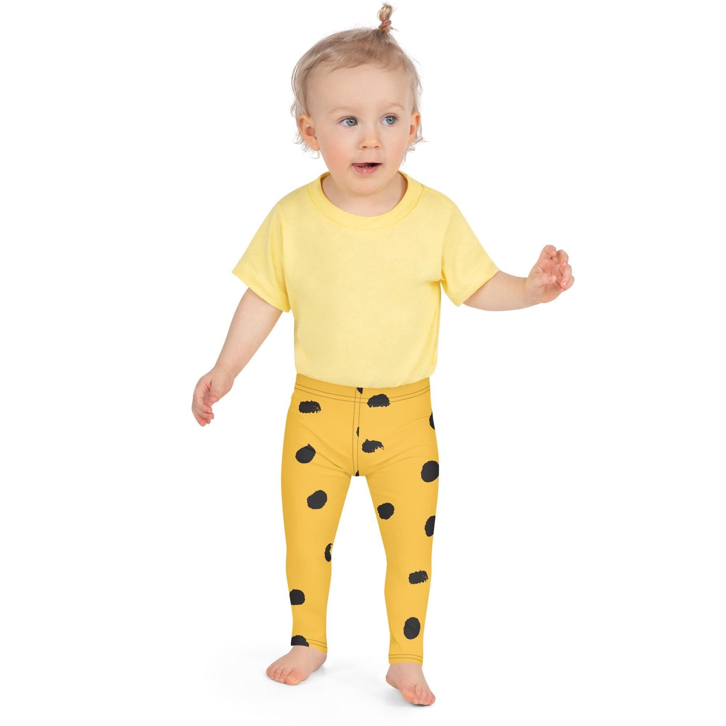 Leggings petite fille portés – crèche/école/danse, usage quotidien - jaune et noir - motif gymnaste danseuse 