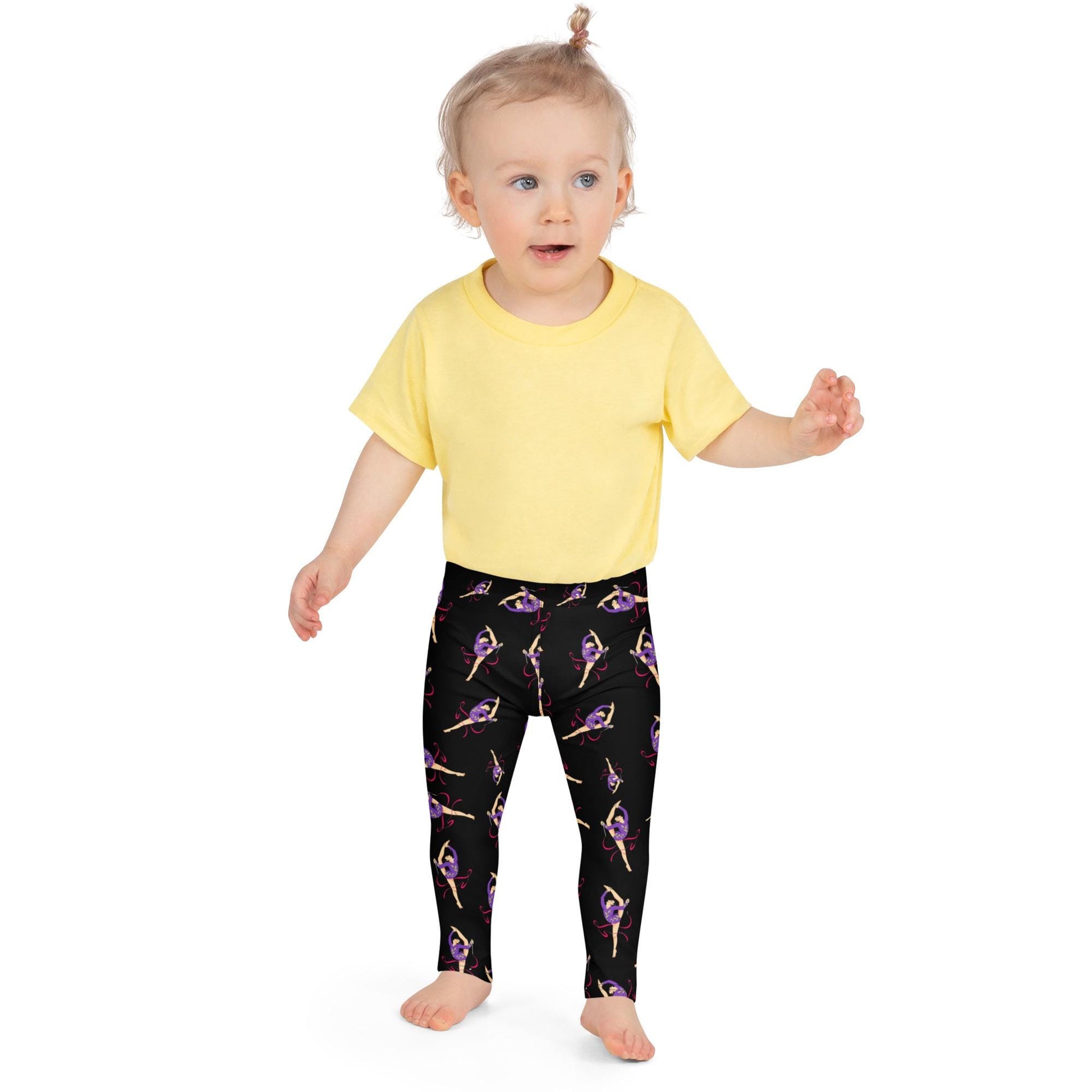 Leggings petite fille portés – crèche/école/danse, usage quotidien - noir - motif gymnaste danseuse 