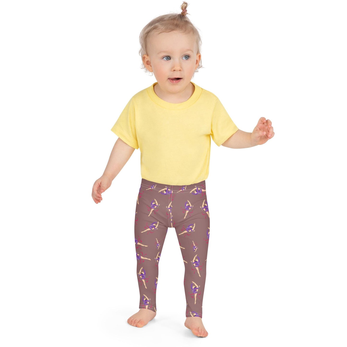 Leggings petite fille portés – crèche/école/danse, usage quotidien - vieux rose - motif gymnaste danseuse