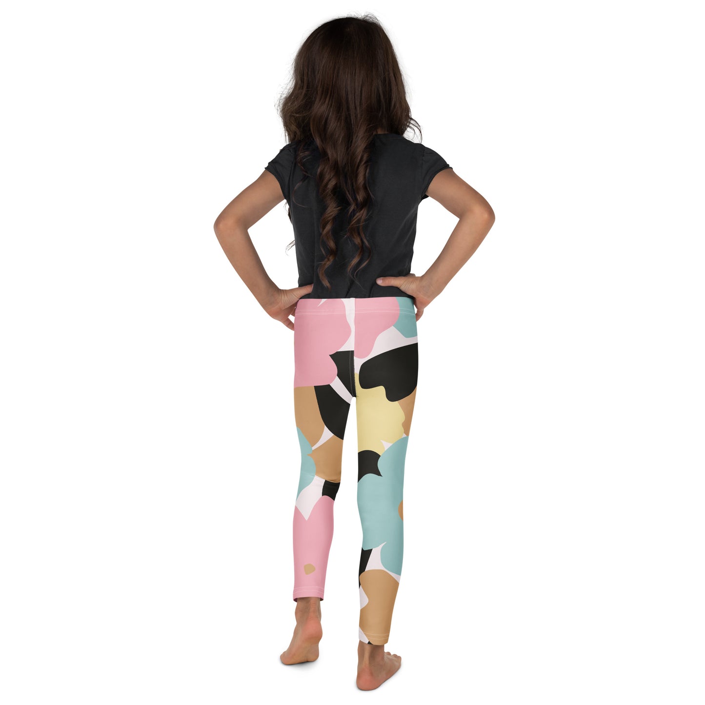 Leggings petite fille – vue de dos, finitions propres - fleuri pastel - motif gymnaste danseuse 