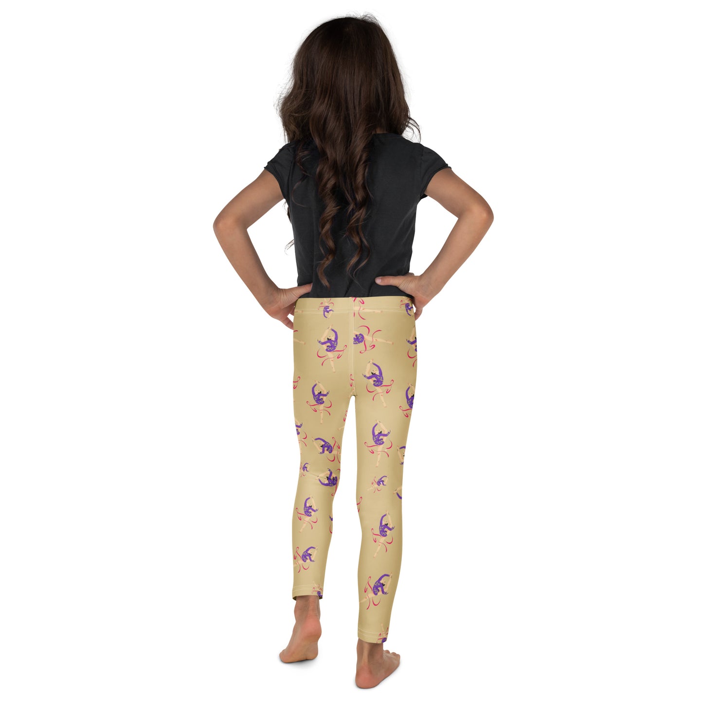 Leggings petite fille – vue de dos, finitions propres - jaune citron - motif gymnaste danseuse 