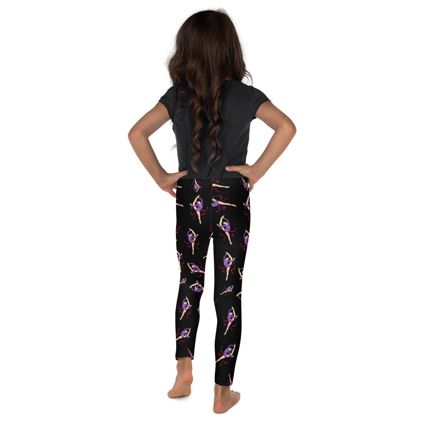 Leggings petite fille – vue de dos, finitions propres - noir - motif gymnaste danseuse 