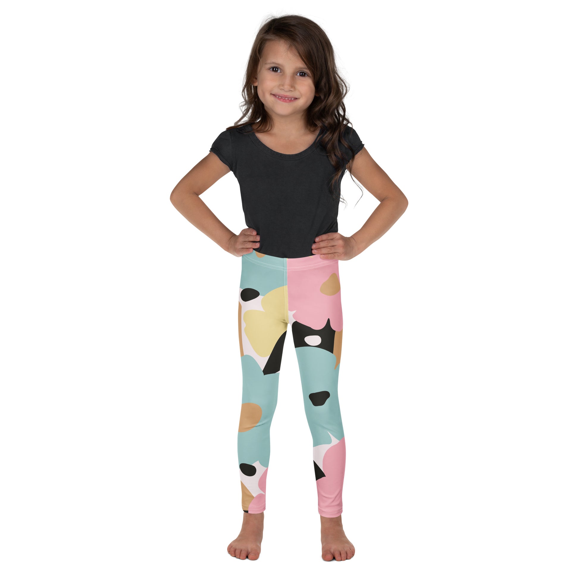 Leggings petite fille – vue de face, tissu doux et extensible - fleuri pastel - motif gymnaste danseuse 