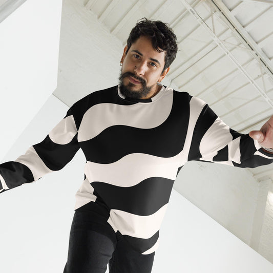 Look porté, sweat homme - tenue durable  motif imprimé graphique minimaliste - beige et noir