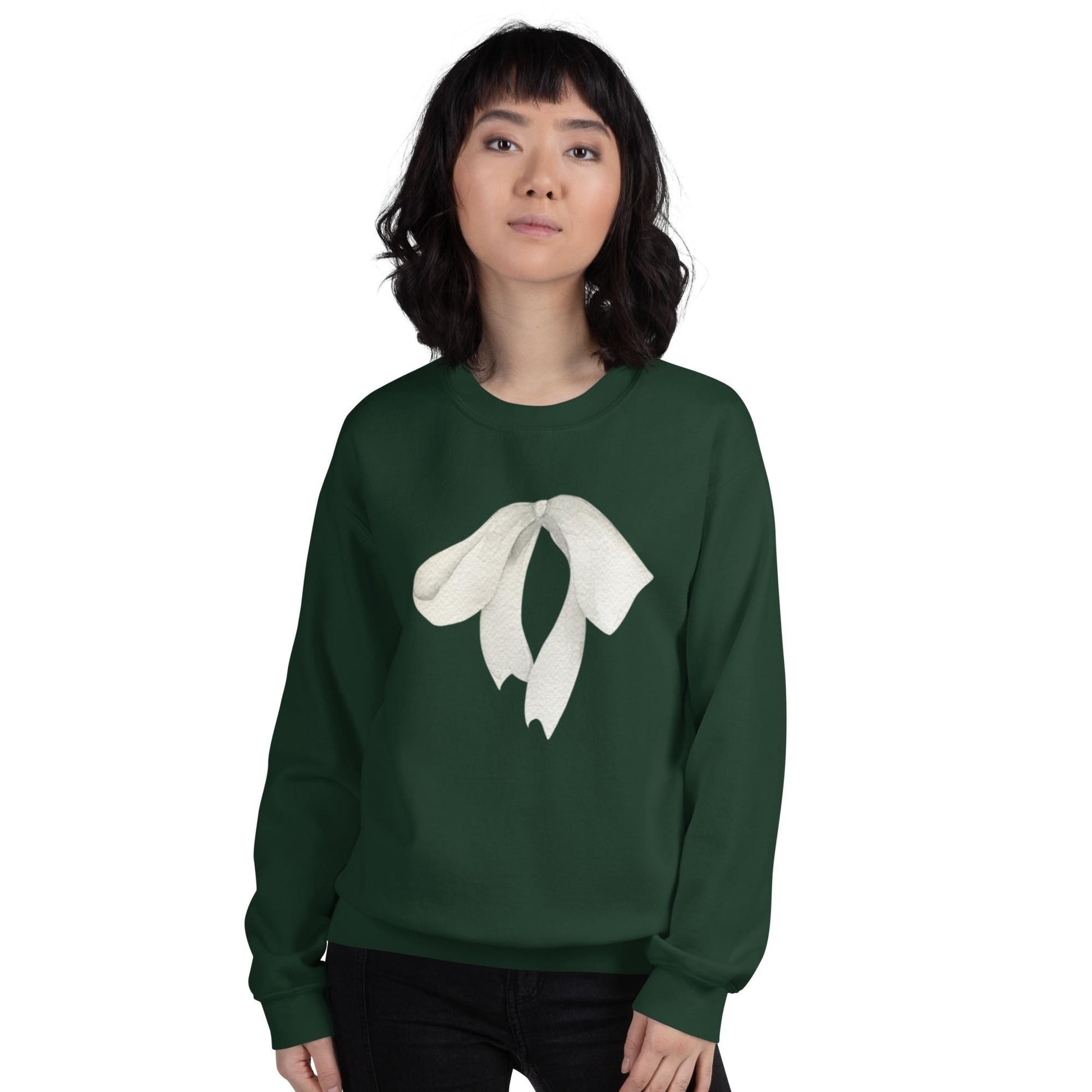 Look porté, sweat, style minimaliste - sweat femme motif imprimé "petit noeud" - vert sapin