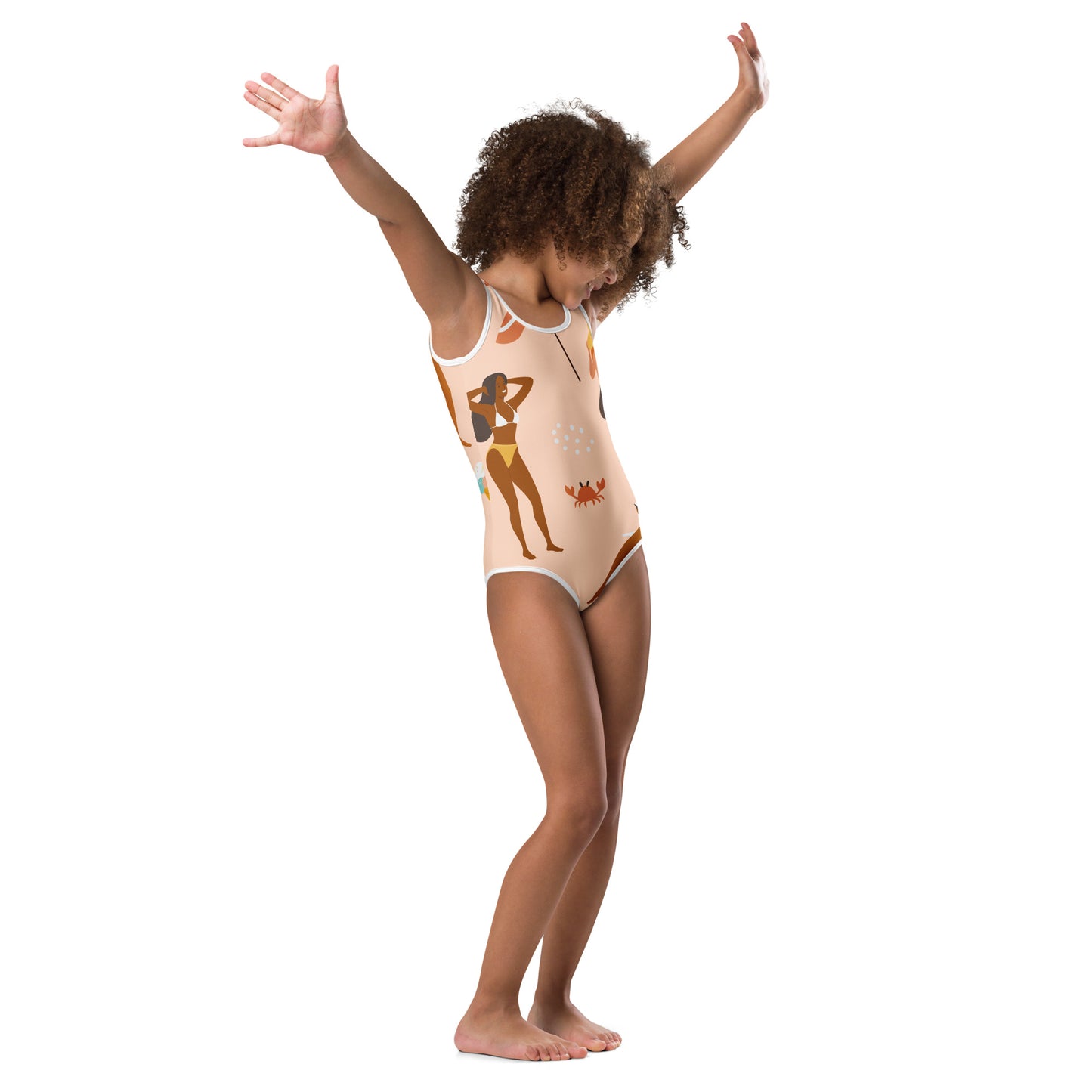 Maillot de bain enfant - saumon, design estival – vue de profil, aisance en mouvement
