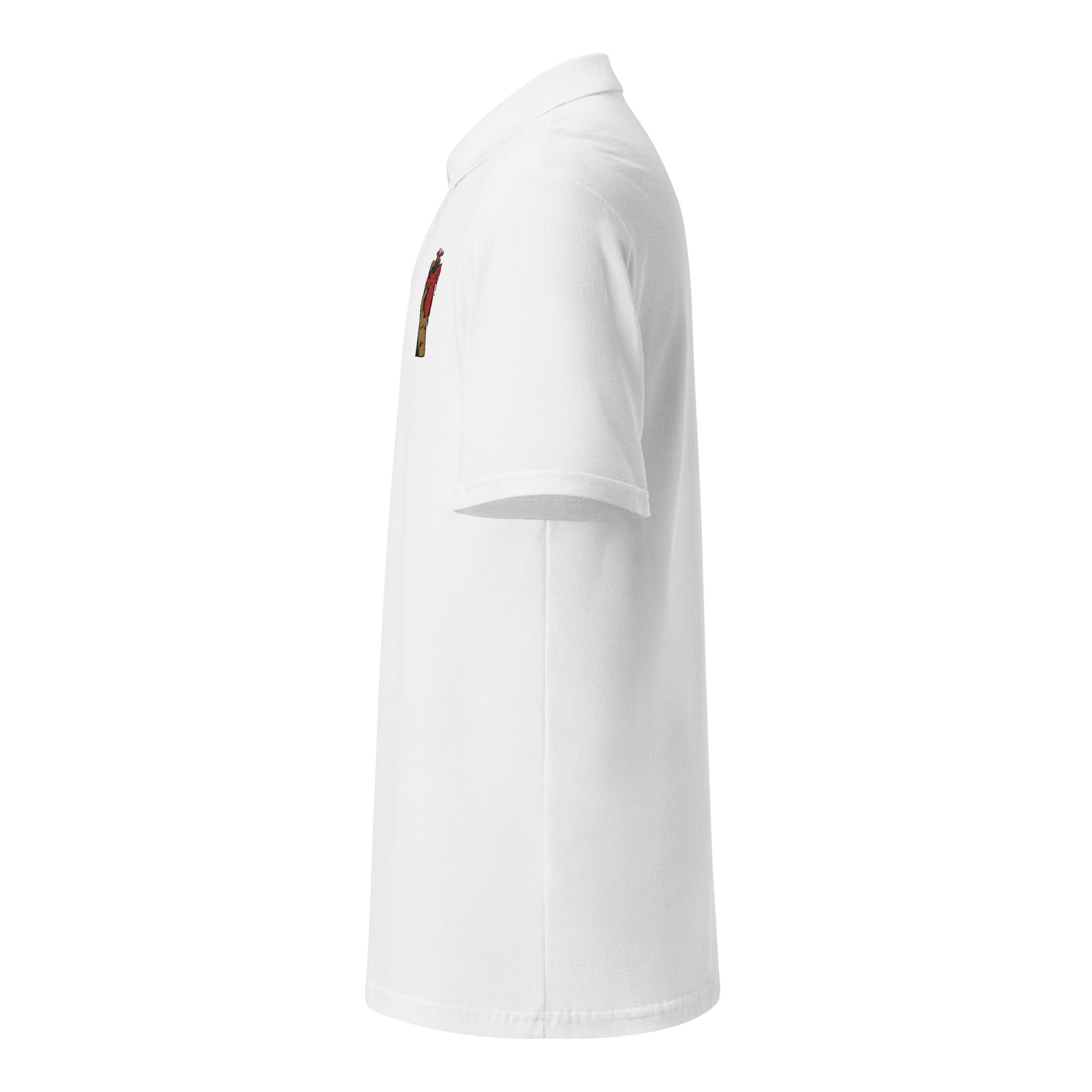 Polo homme – vue de profil, col côtelé et patte de boutonnage motif brodé - coeur deja pris - blanc