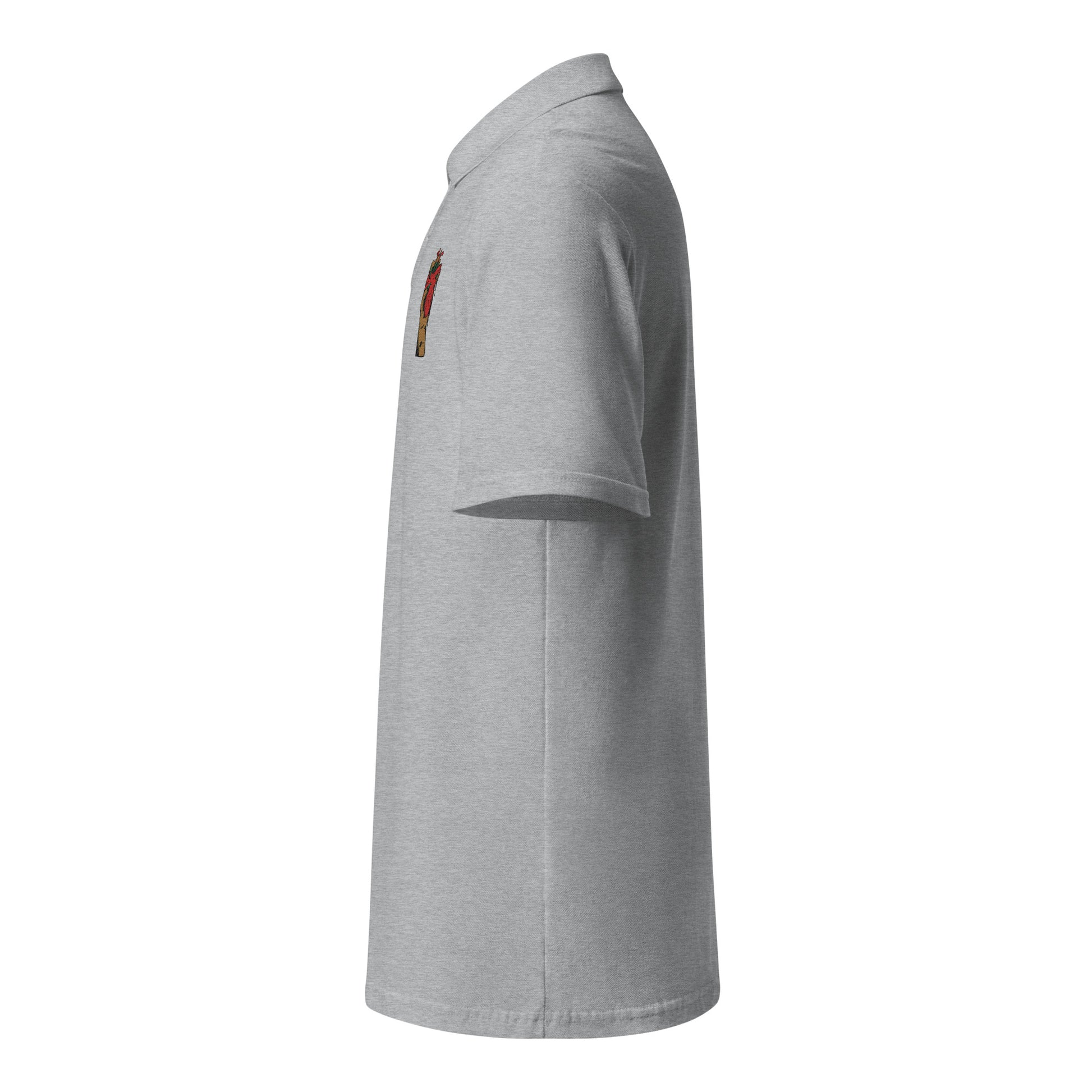Polo homme – vue de profil, col côtelé et patte de boutonnage motif brodé - coeur deja pris - gris