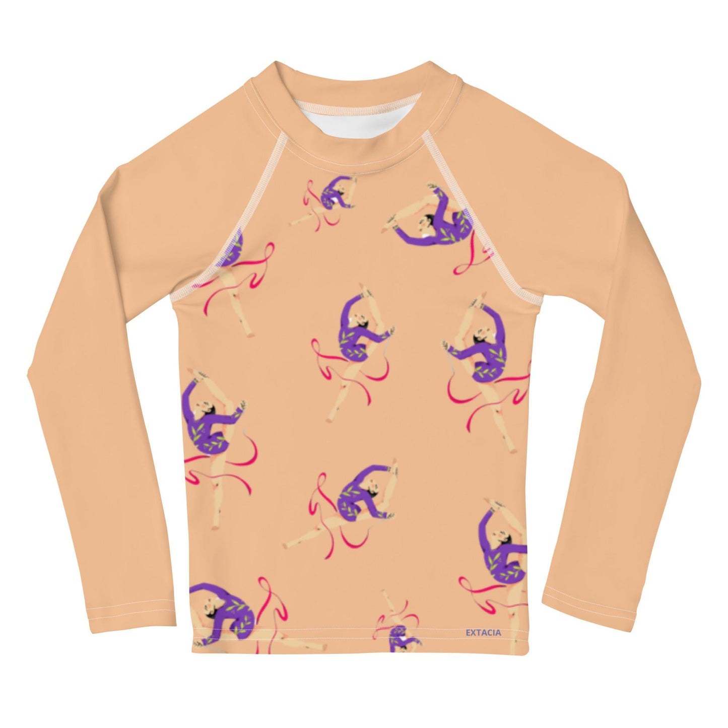 Rash guard petite fille – Saumon motif gymnaste danseuse - Col/poignets/ourlets