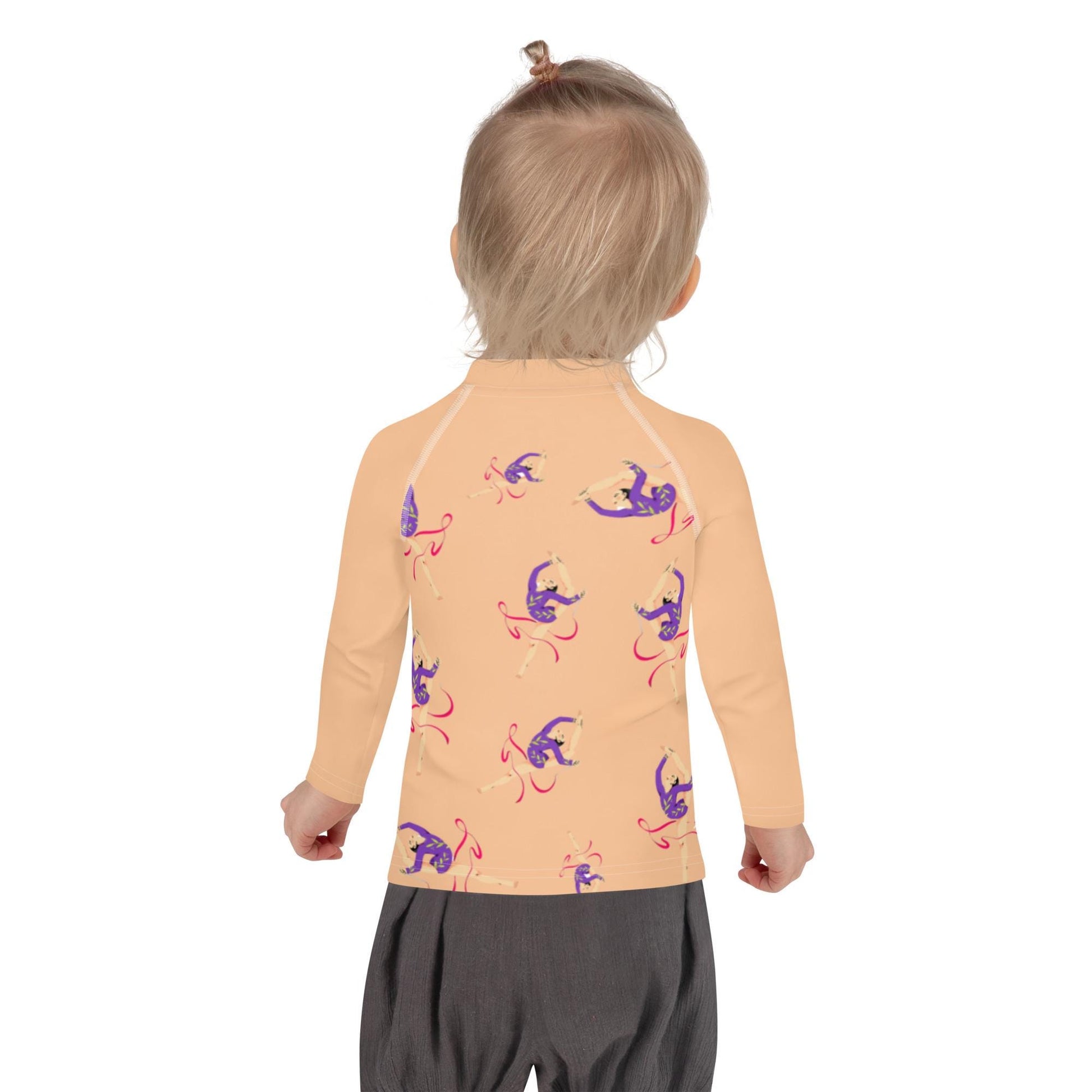 Rash guard petite fille – Saumon motif gymnaste danseuse – Porté piscine/plage – mouvement libre, tenue stable