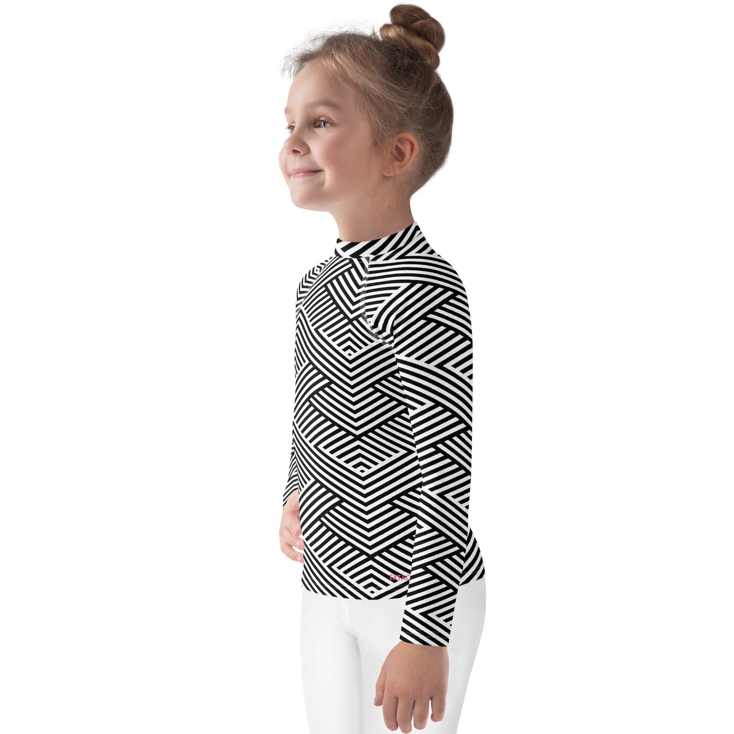 Rash guard petite fille – blanc et noir rayures graphique minimaliste - vue de profil, respirant et séchage rapide