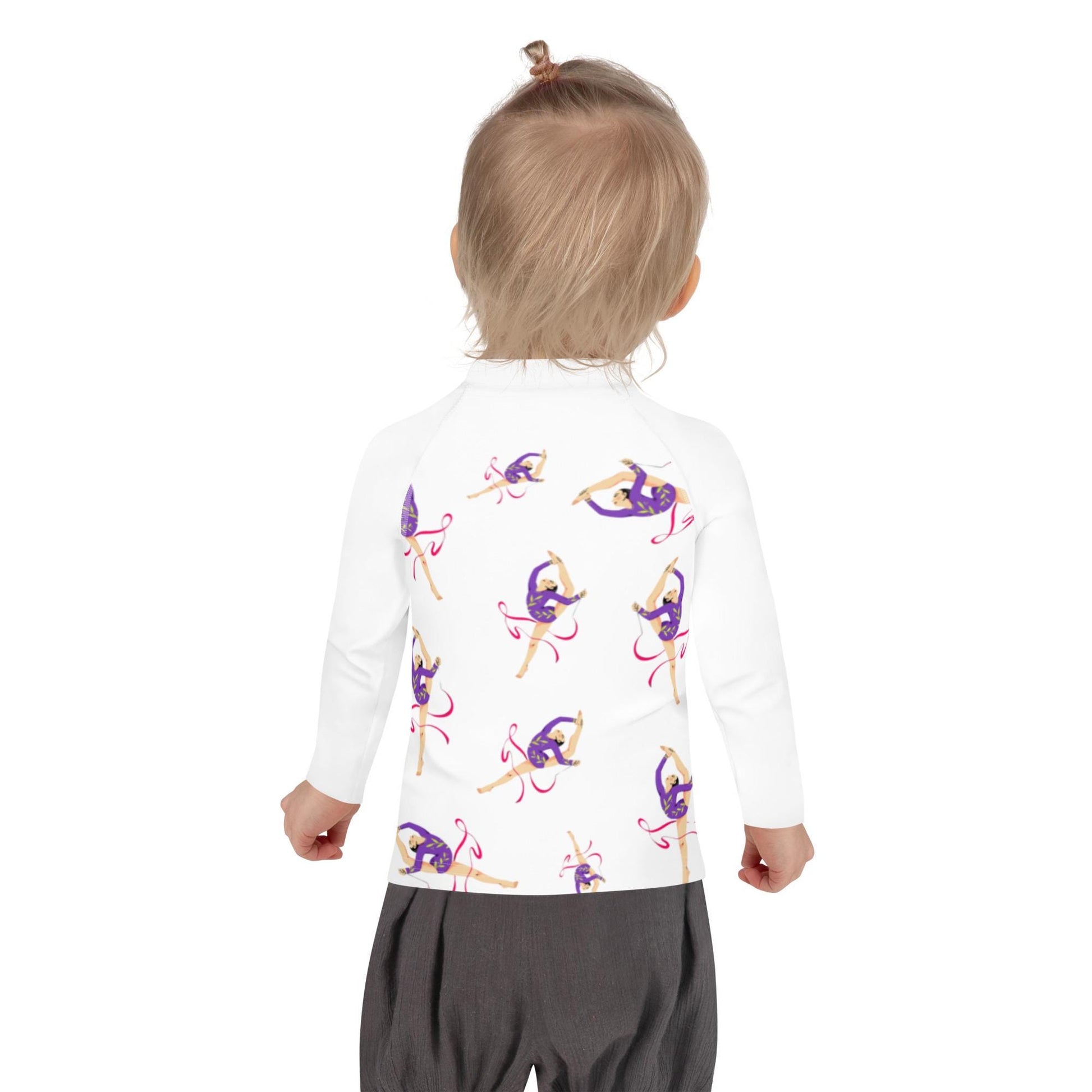 Rash guard petite fille – blanc, motif gymnaste danseuse - Porté piscine/plage – mouvement libre, tenue stable