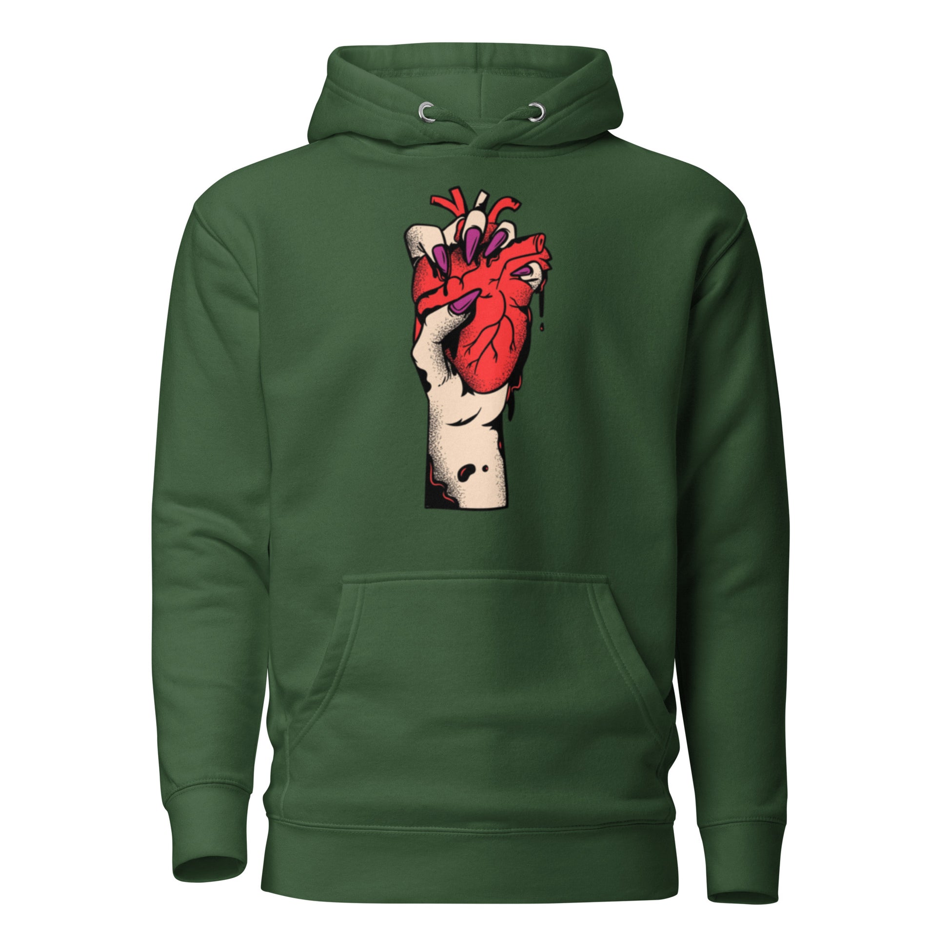 Sweat à capuche homme - 100 % coton – vue de face, coupe confortable - Vert  – Coeur déjà pris, rouge 