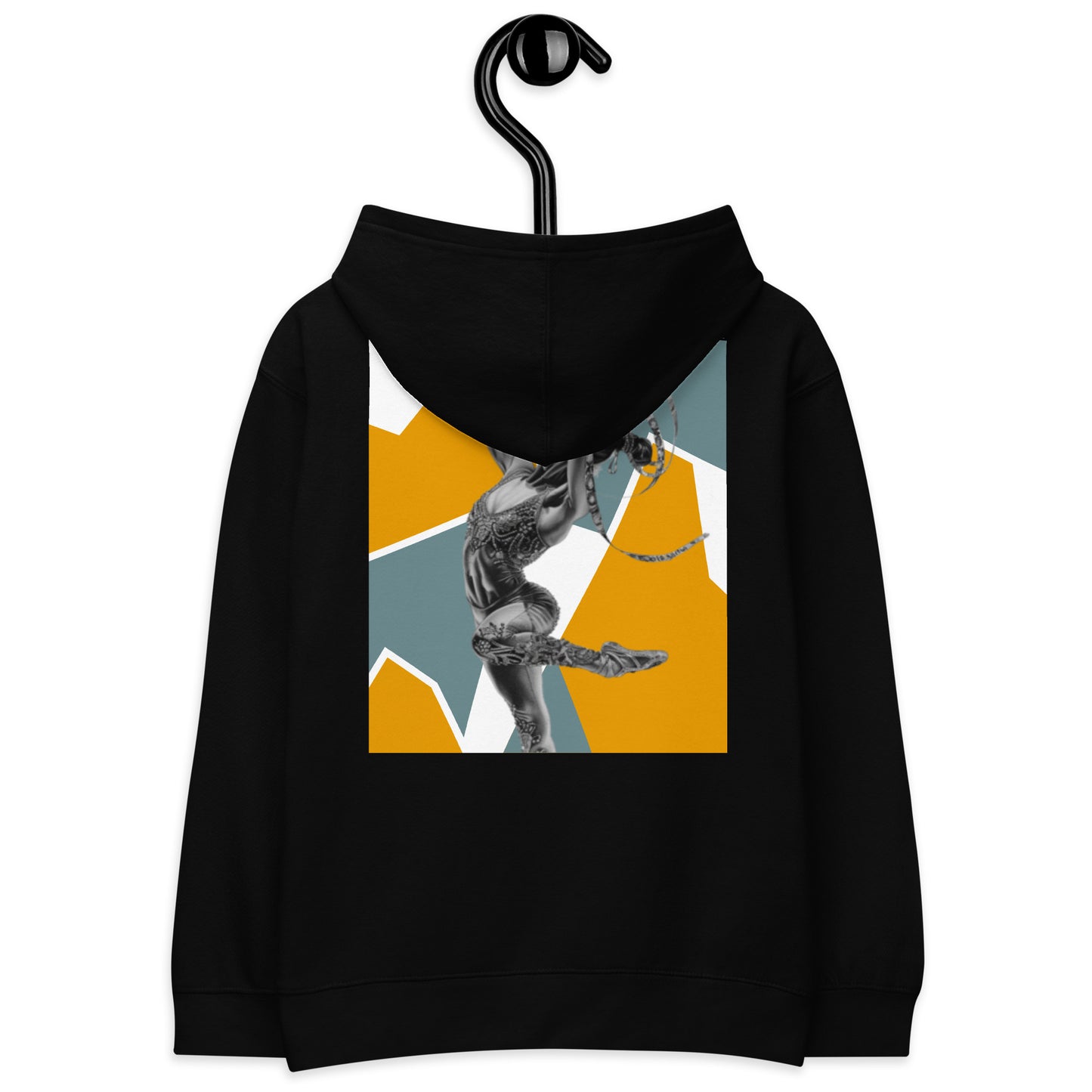 Sweat à capuche petite fille - Jaune & Kaki - motif gymnaste danseuse - NOIR - coton-mélange motif imprimé – Détail motif imprimé dos sweat petite fille ExtaciaFrance