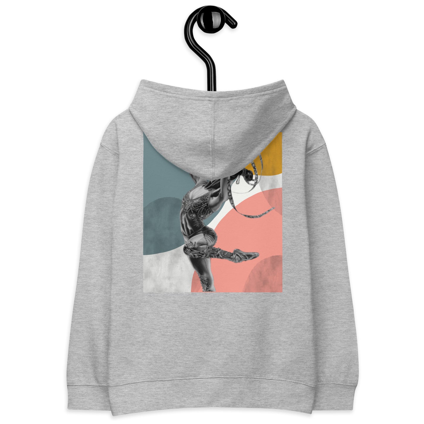 Sweat à capuche petite fille - bleu, jaune, rose - motif gymnaste danseuse - gris  - coton-mélange motif imprimé – 	Détail motif imprimé dos sweat petite fille ExtaciaFrance