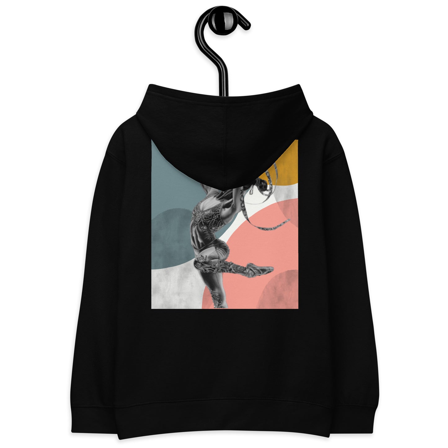 Sweat à capuche petite fille - bleu, jaune, rose - motif gymnaste danseuse - noir - coton-mélange motif imprimé – 	Détail motif imprimé dos sweat petite fille ExtaciaFrance