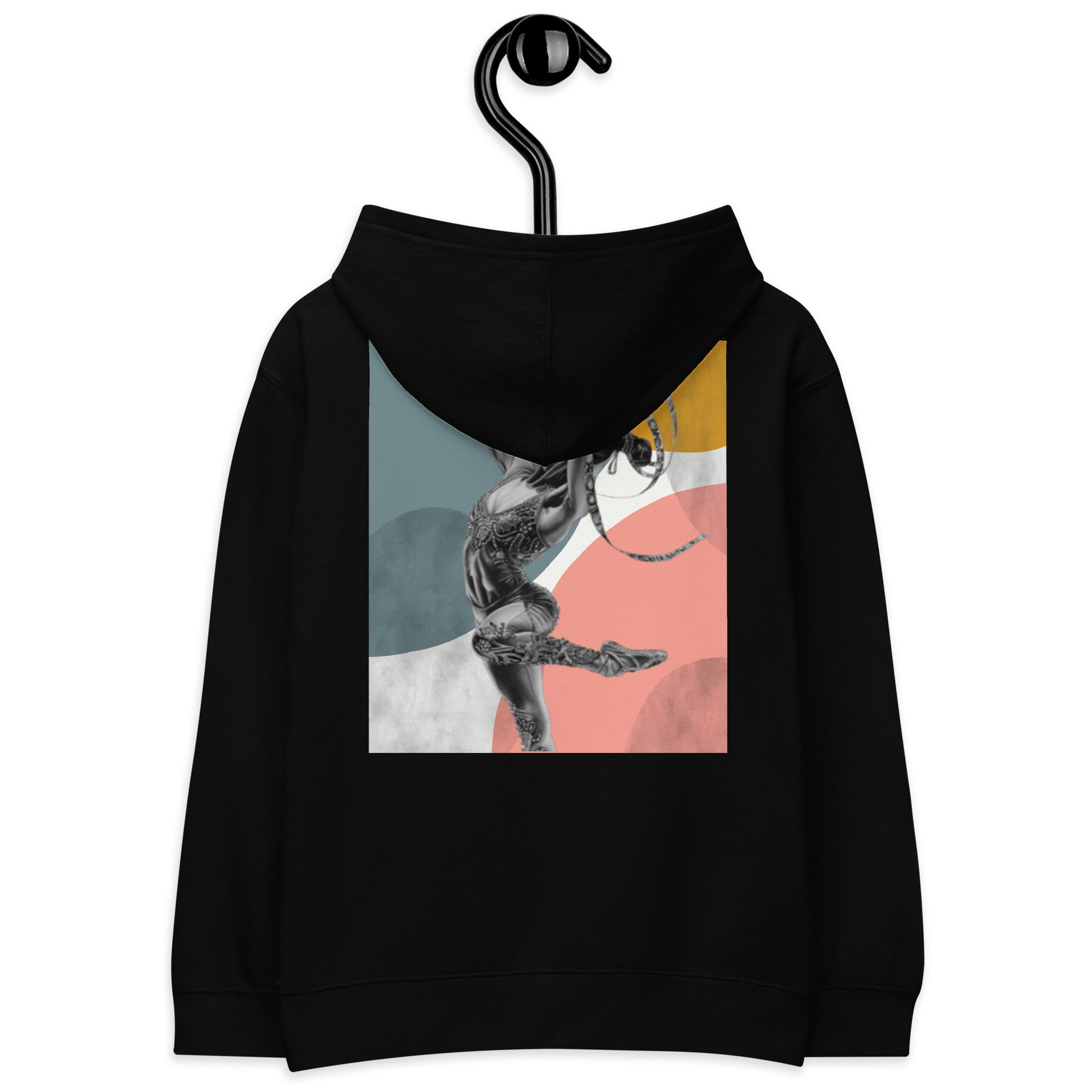 Sweat à capuche petite fille - bleu, jaune, rose - motif gymnaste danseuse - noir - coton-mélange motif imprimé – 	Détail motif imprimé dos sweat petite fille ExtaciaFrance