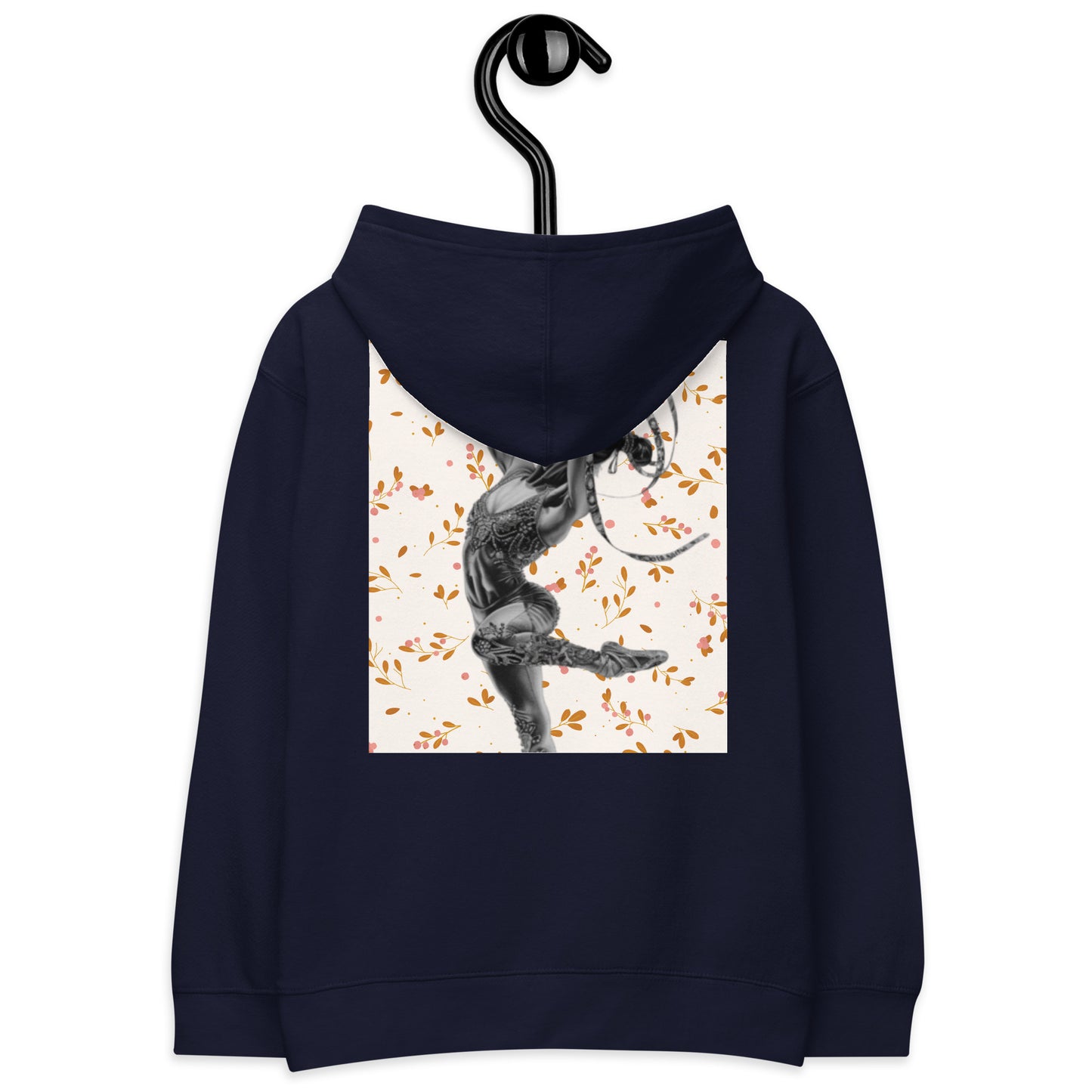 Sweat à capuche petite fille - fleurs du printemps - motif gymnaste danseuse -  bleu marine - coton-mélange motif imprimé – Détail motif imprimé dos sweat petite fille ExtaciaFrance