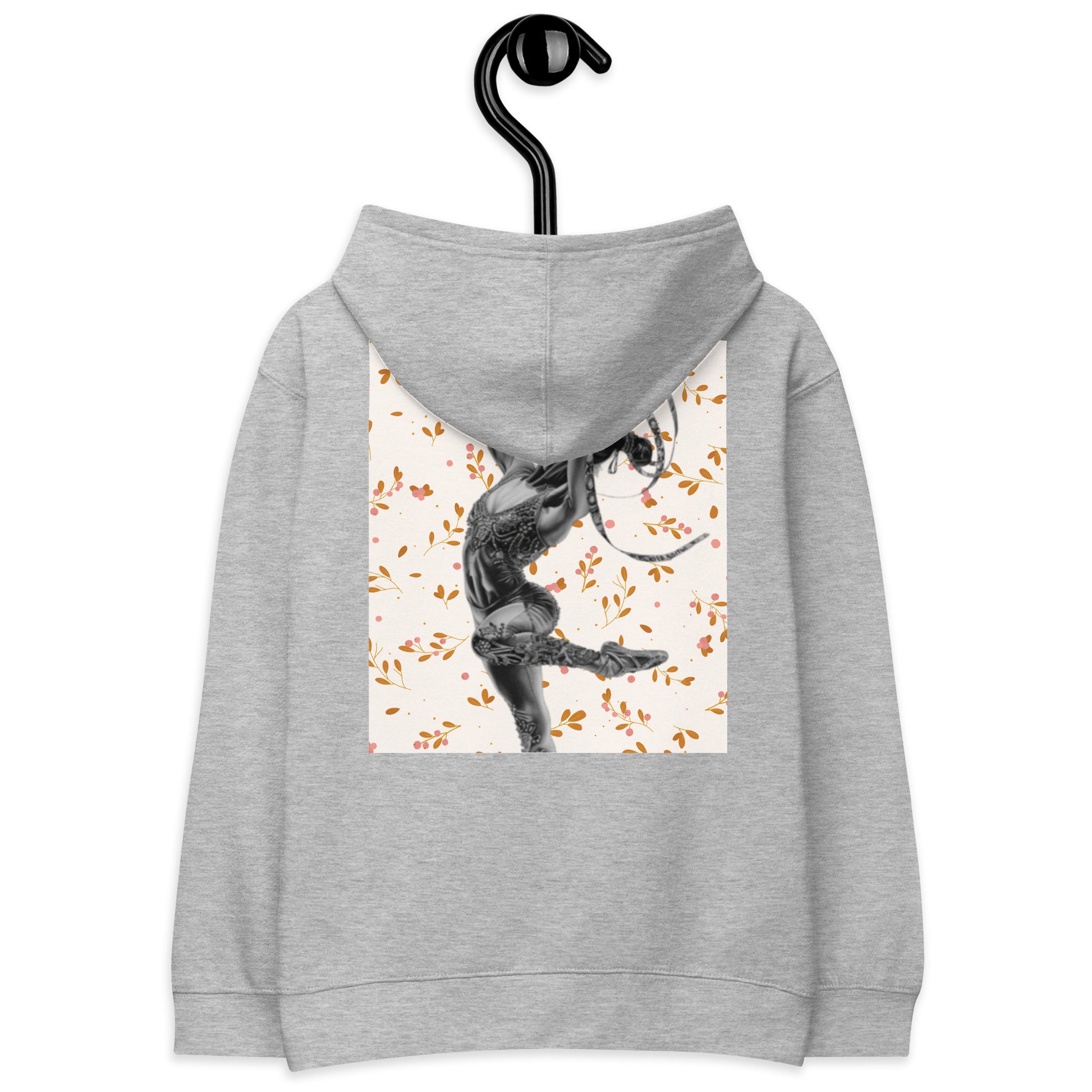 Sweat à capuche petite fille - fleurs du printemps - motif gymnaste danseuse -  gris - coton-mélange motif imprimé – Détail motif imprimé dos sweat petite fille ExtaciaFrance