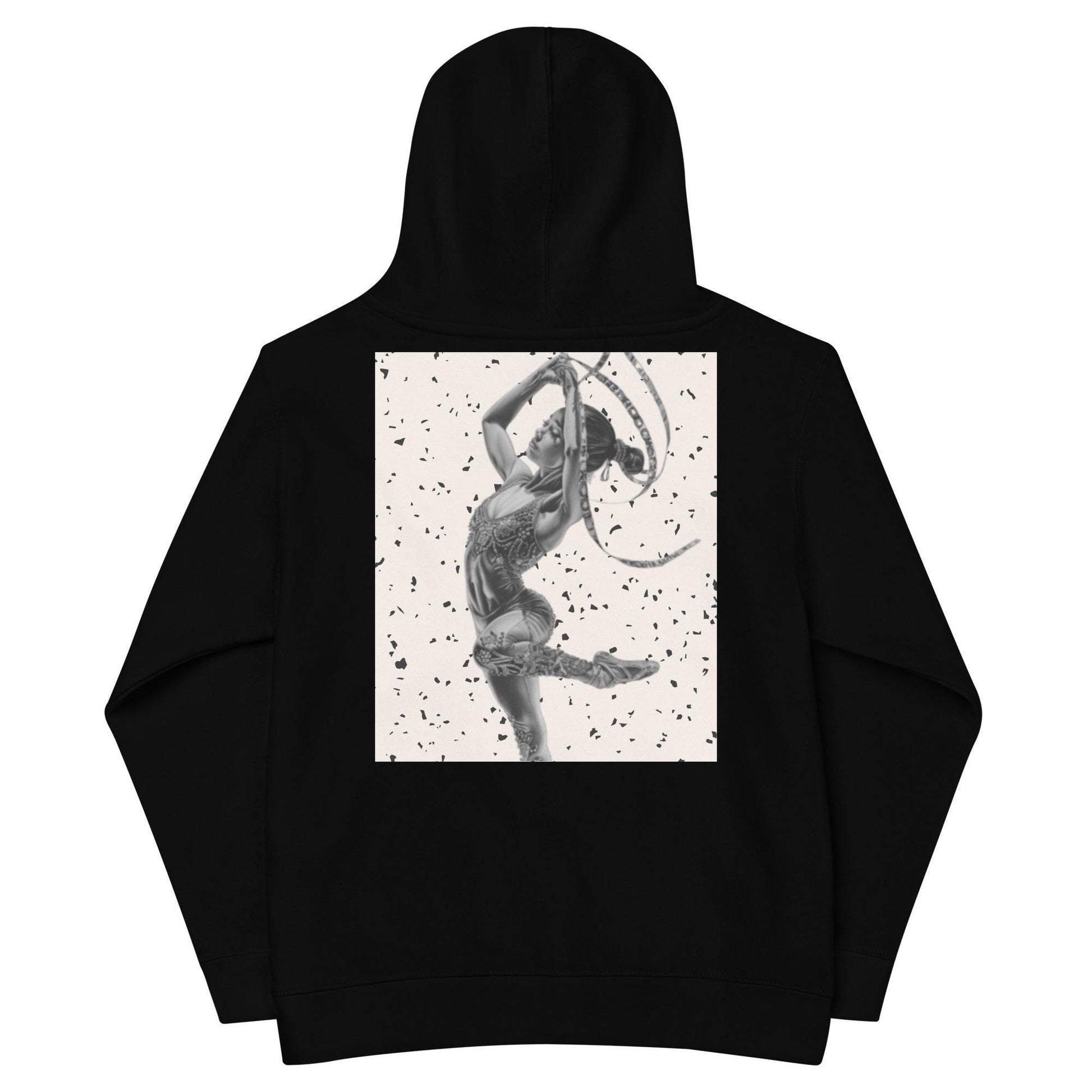 Sweat à capuche petite fille granite jaune - motif gymnaste danseuse -  noir - coton-mélange motif imprimé – dos, maille serrée et finitions côtelées