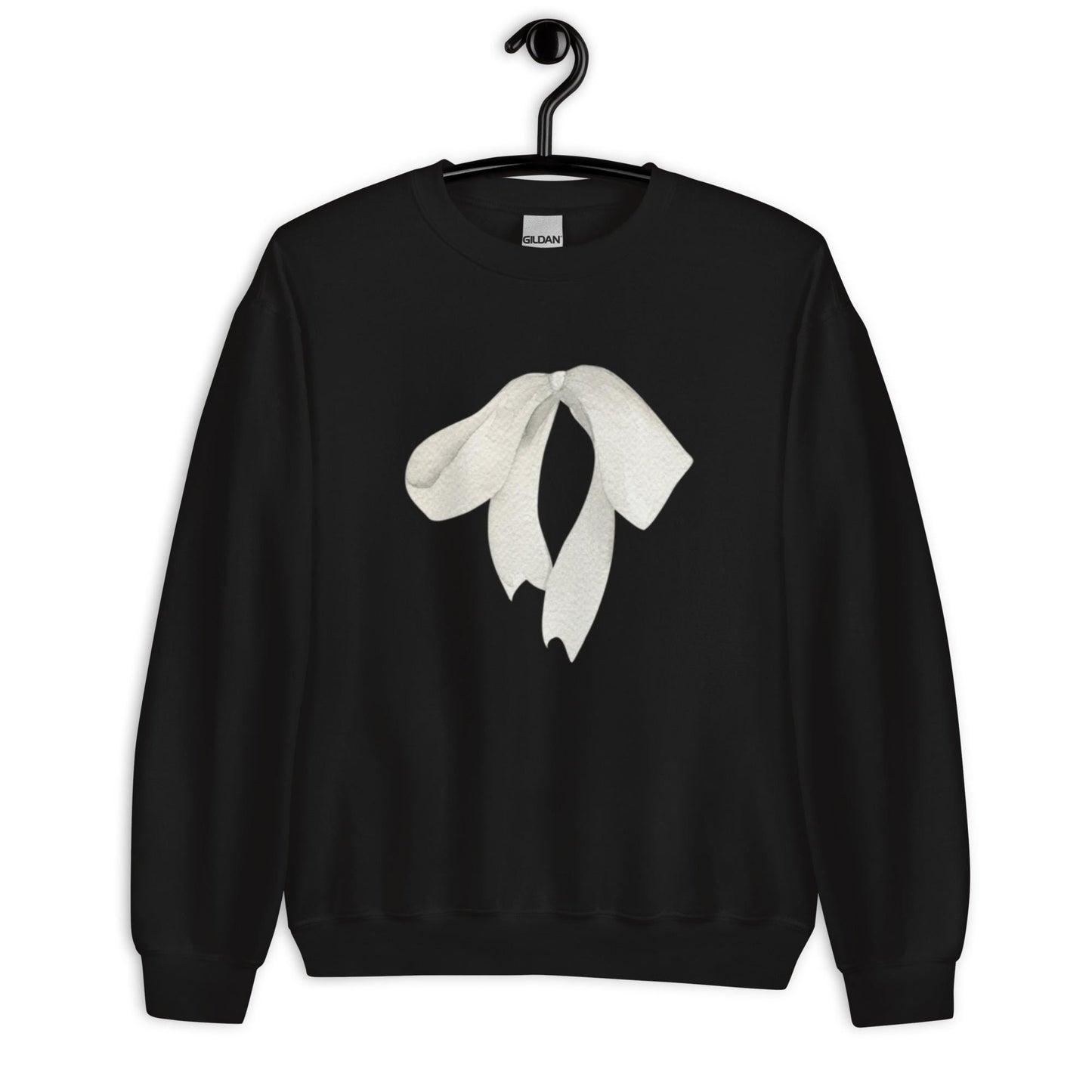 Sweat col rond femme – vue de face, motif imprimé "petit noeud" - noir