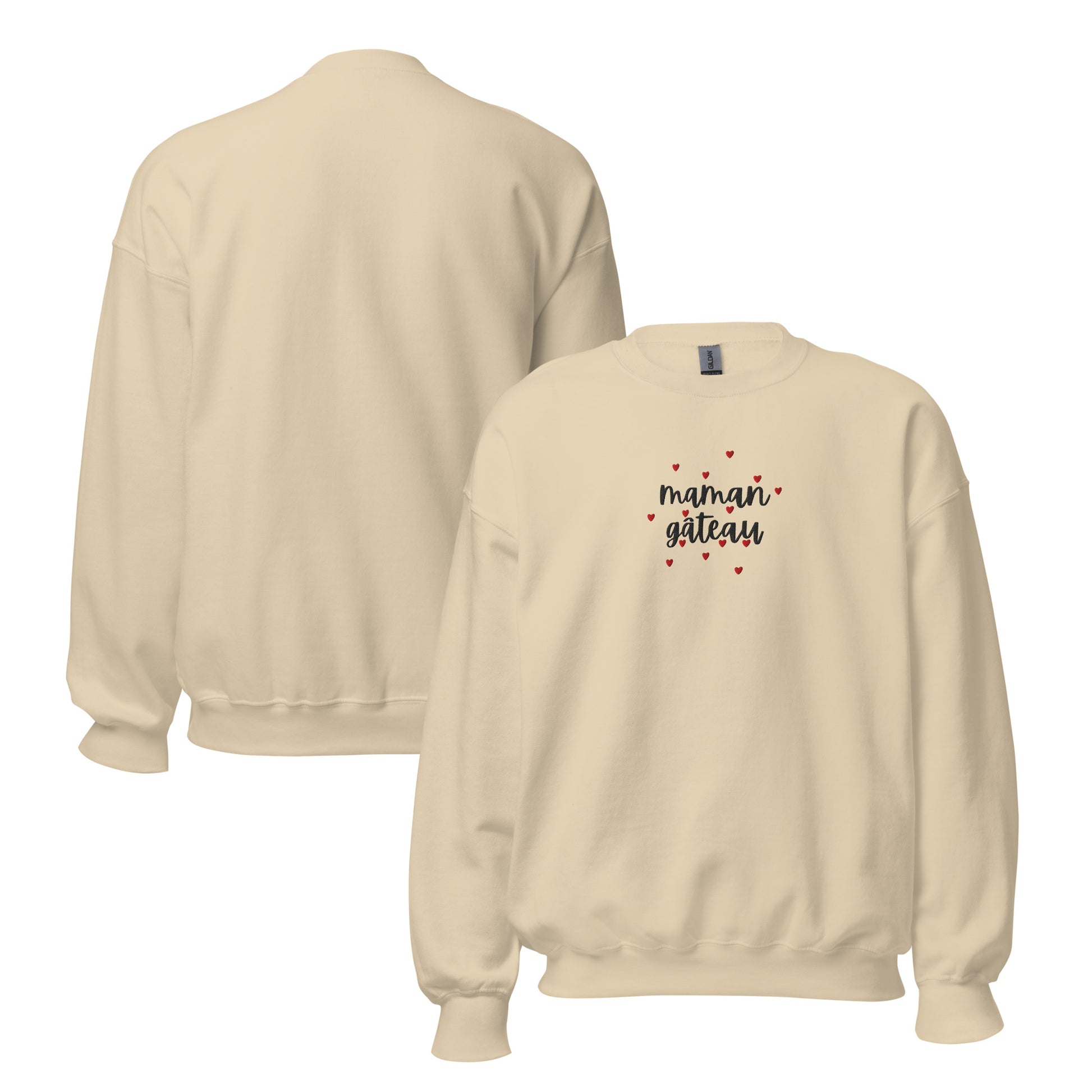 Sweat  femme, coton, polyester – dos, finitions propres - motif brodé - maman gateau - sable