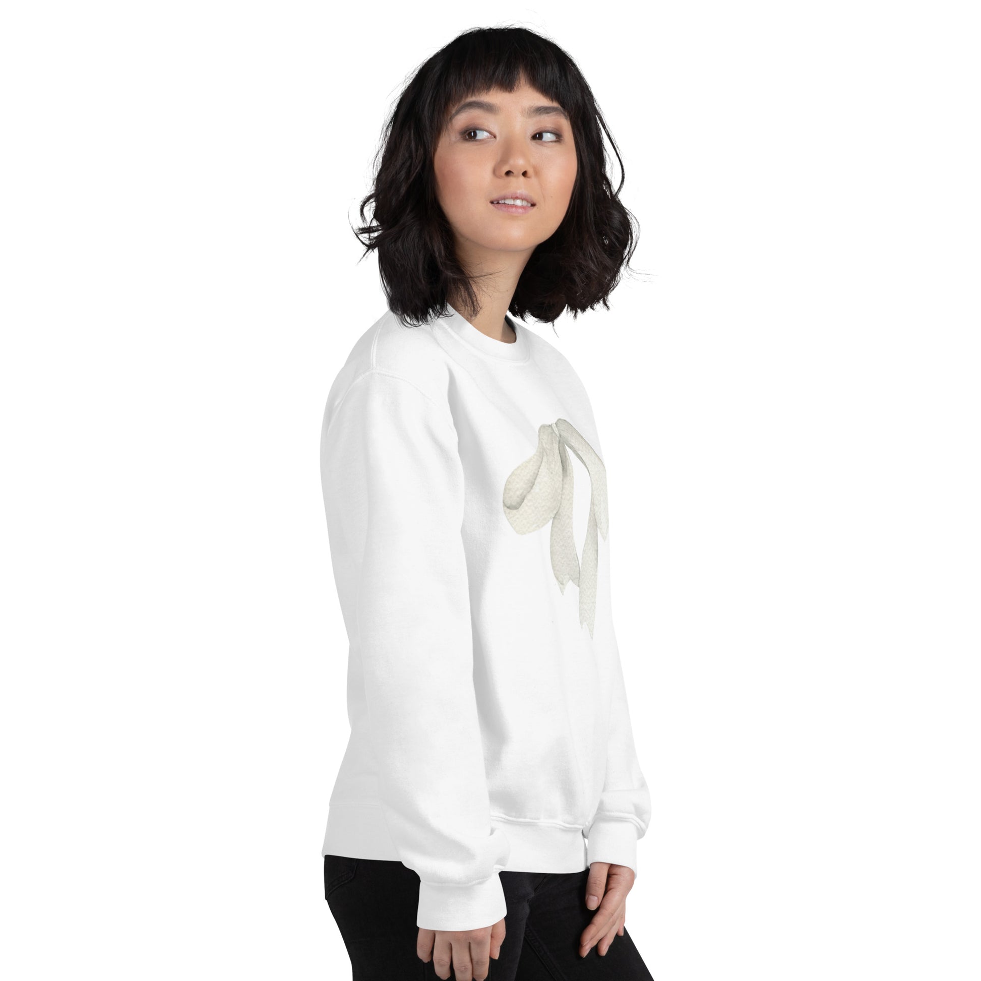 Sweat femme – profil, coupe classique et tombé -  motif imprimé "petit noeud" - blanc