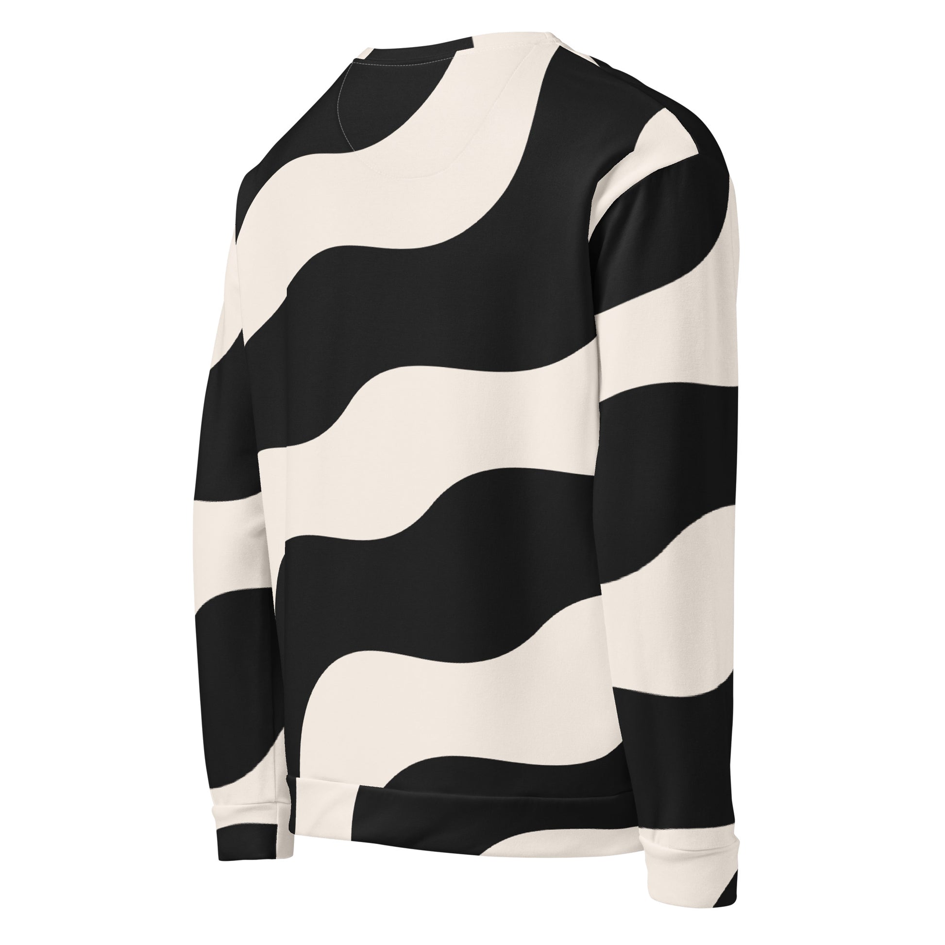 Sweat homme – vue de dos, ourlets et finitions – motif imprimé graphique minimaliste - beige et noir