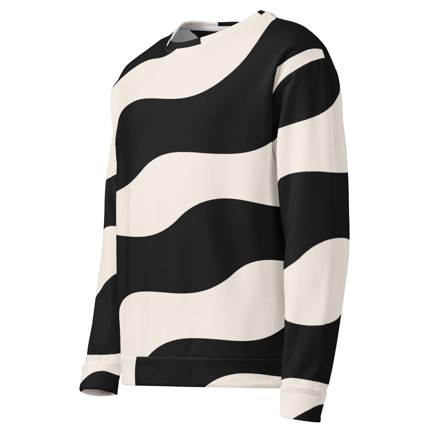 Sweat homme – vue de profil, coupe décontractée – motif imprimé graphique minimaliste - beige et noir